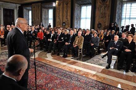 Il Presidente Giorgio Napolitano rivolge il suo indirizzo di saluto nel corso dell'incontro con i delegati del FAI