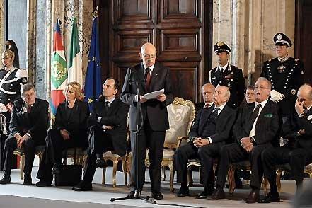 Il Presidente Giorgio Napolitano durante il suo intervento in occasione dell'incontro con il Corpo Diplomatico