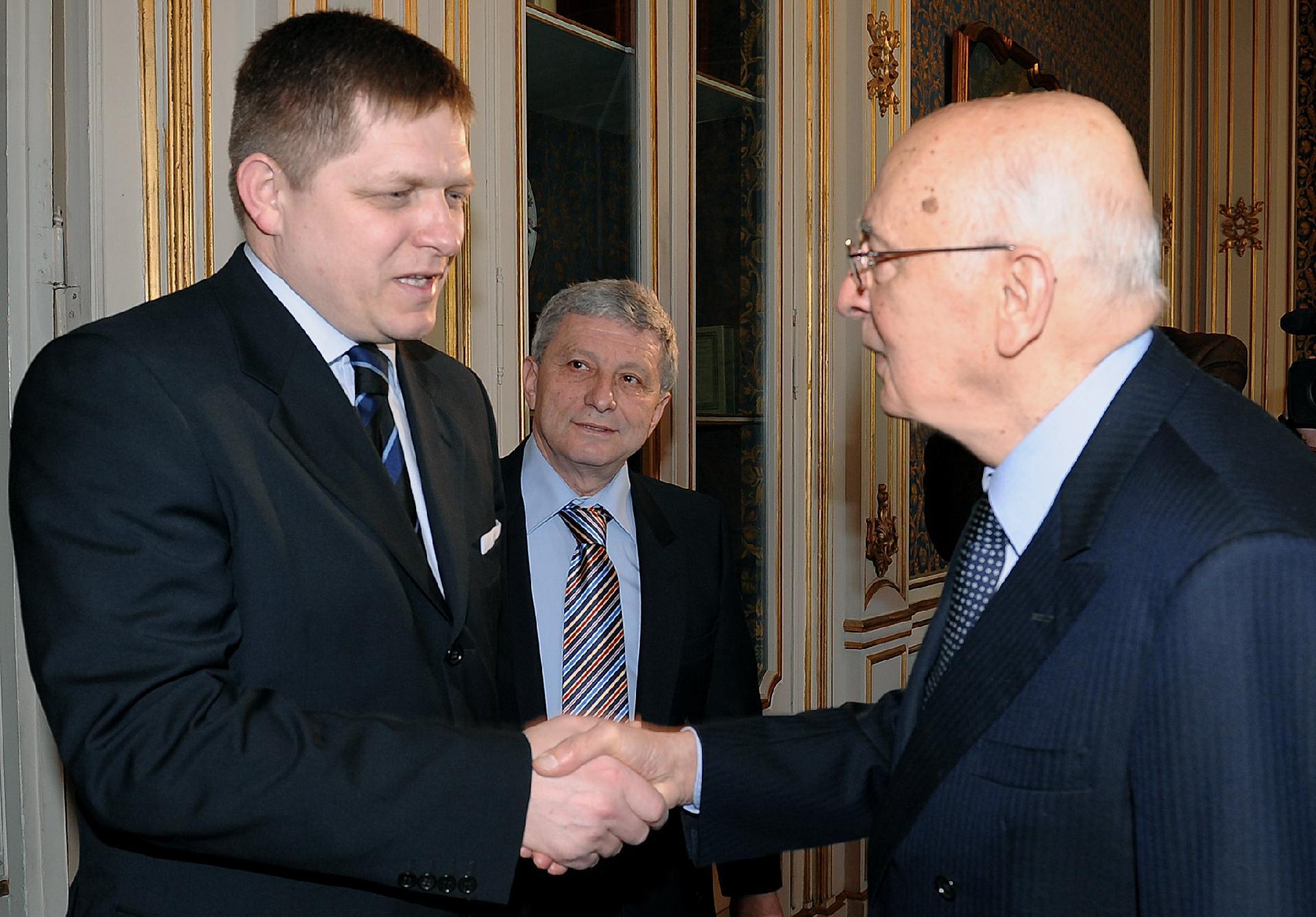 Il Presidente Giorgio Napolitano accoglie Robert Fico, Primo Ministro della Repubblica Slovacca, in occasione dell'incontro