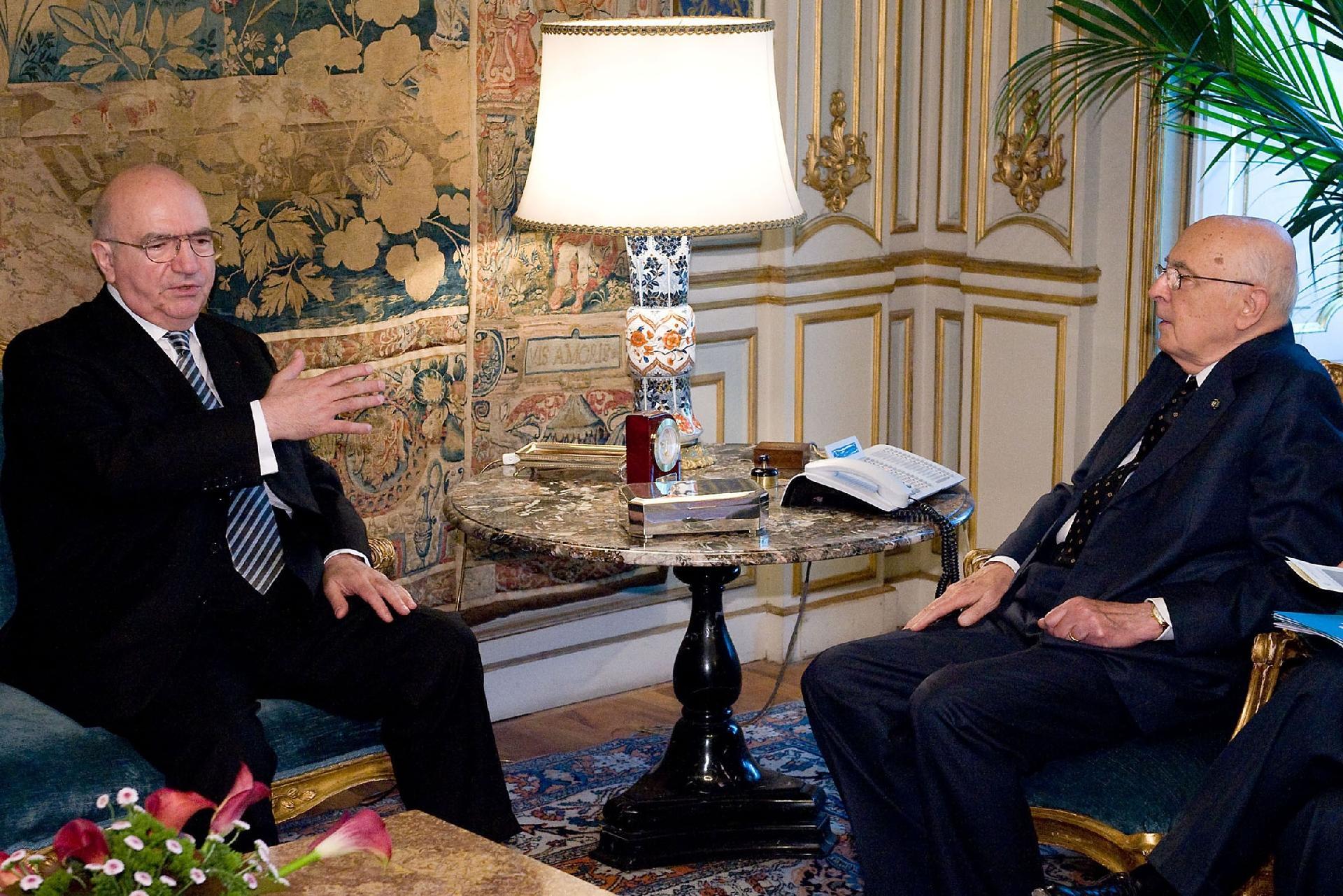 Il Presidente Giorgio Napolitano con il Sen. Hubert Haenel