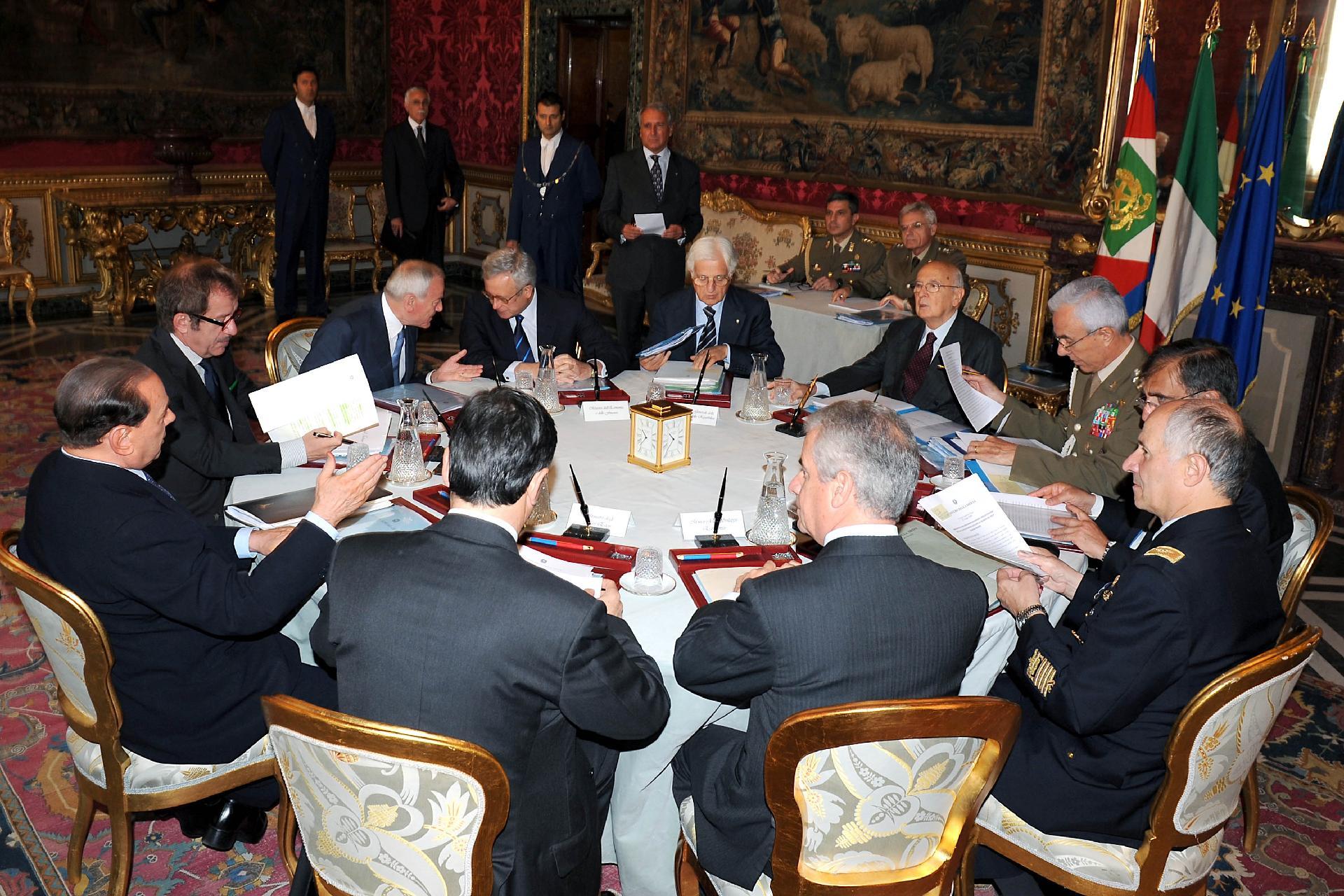 Il Presidente Giorgio Napolitano durante la Riunione del Consiglio supremo di difesa al Quirinale
