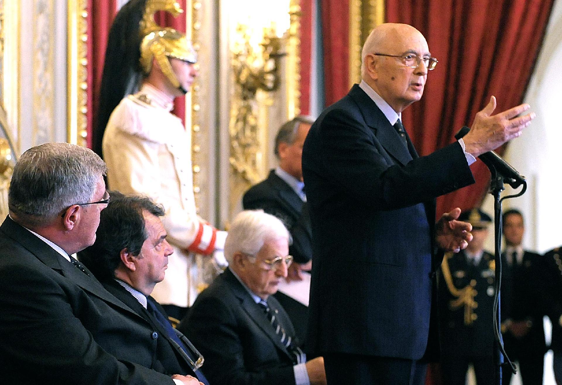 Il Presidente Giorgio Napolitano rivolge il suo indirizzo di saluto ai presenti in occasione della cerimonia di consegna del "Premio dei Premi" per la "Giornata dell'Innovazione"
