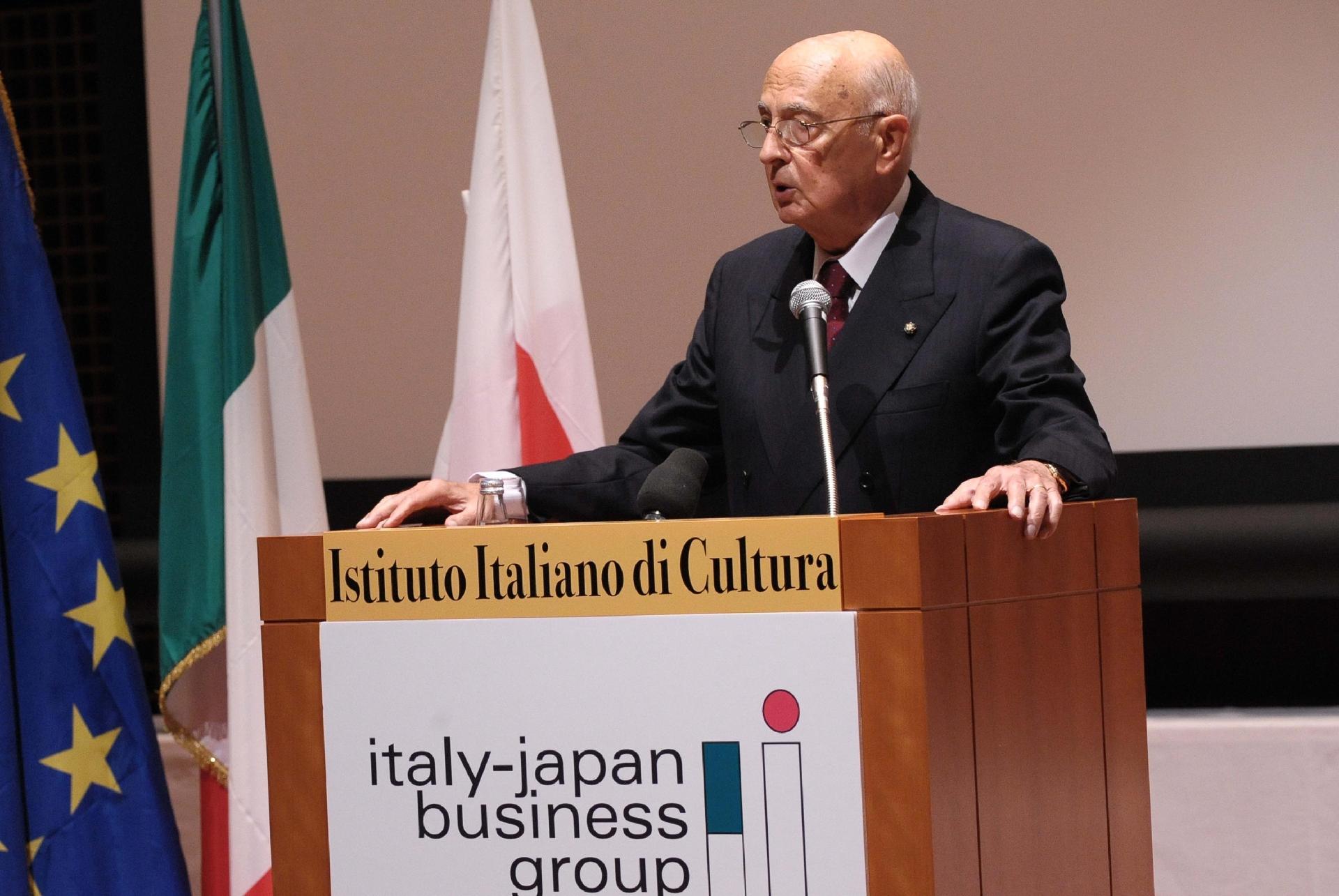 Il Presidente Giorgio Napolitano rivolge il suo indirizzo di saluto ai partecipanti della XXI Assemblea dell'Italy-Japan Businness Group