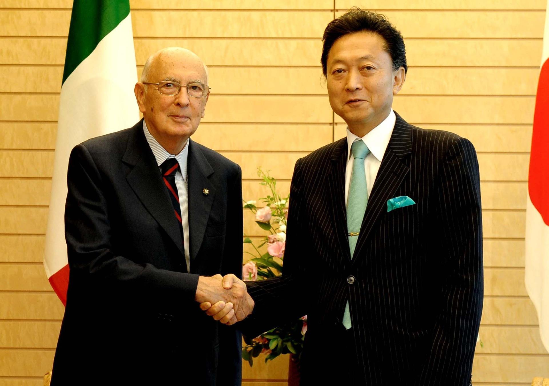 Il Presidente della Repubblica Giorgio Napolitano con il neo Primo Ministro giapponese Hatoyama Yukio