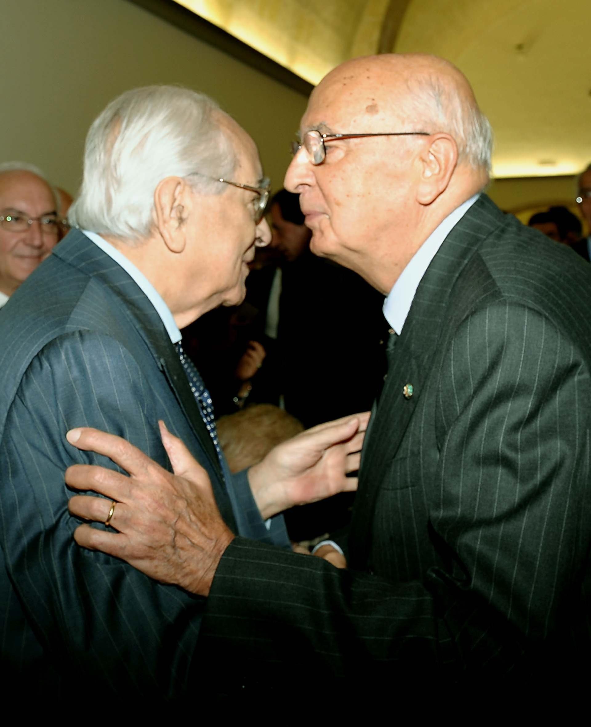 Il Presidente Giorgio Napolitano con Emilio Colombo a Palazzo Lanfranchi