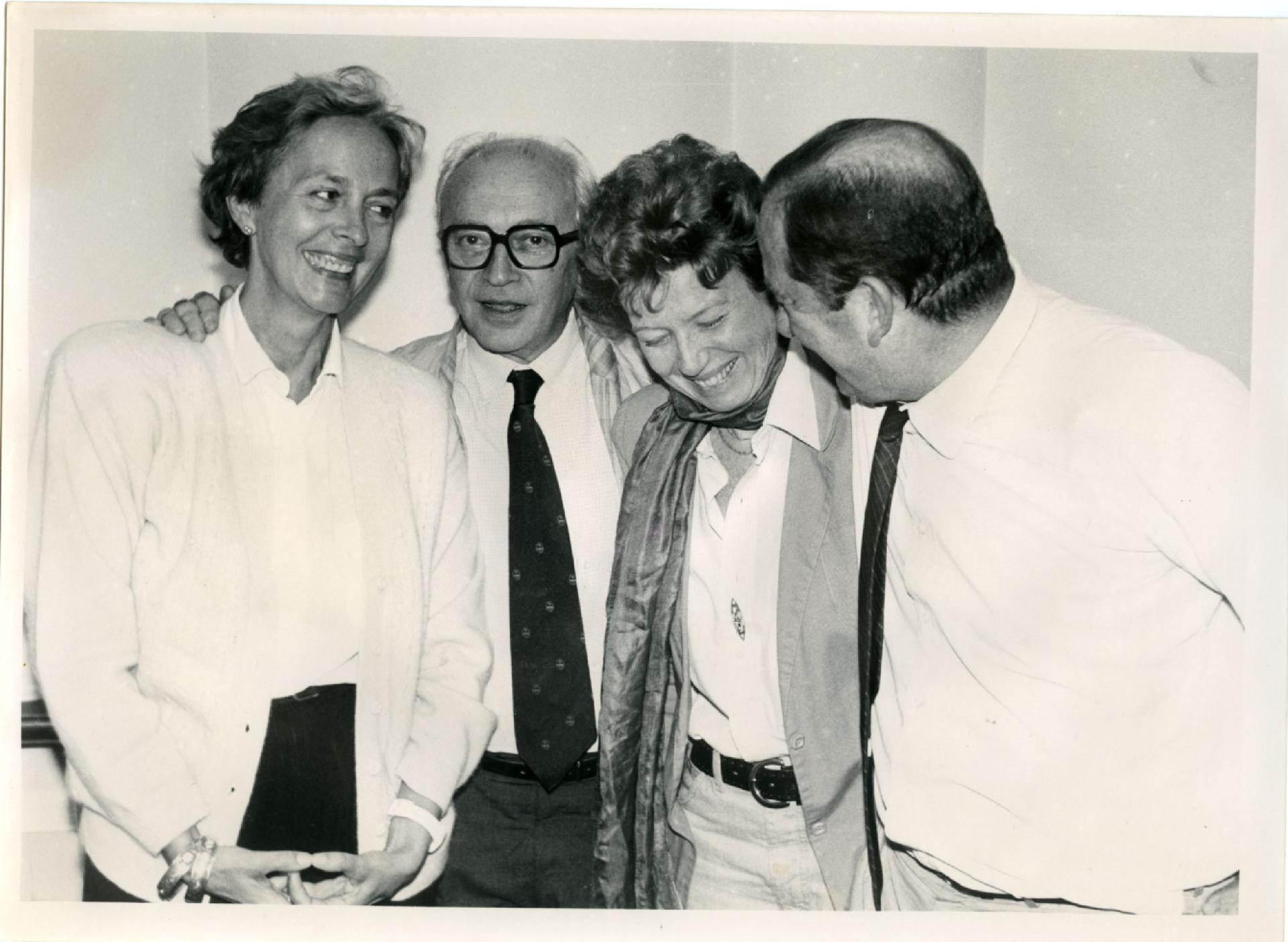 Gianni Bisiach con Elena Doni, Arrigo Levi e Dacia Maraini a &quot;Radio anch&apos;io&quot; nello studio 8 di via Asiago n. 10 a Roma nel 1990