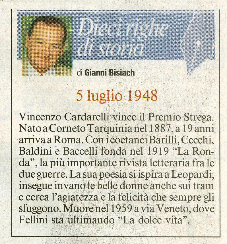 Vincenzo Cardarelli vince il Premio Strega