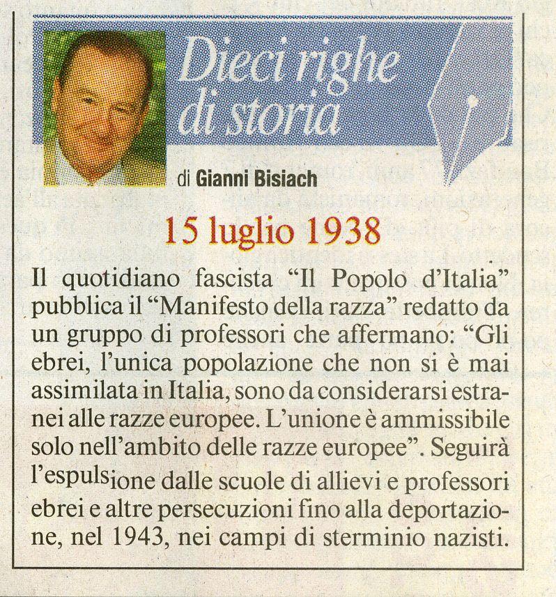 Il quotidiano fascista, Il Popolo d&apos;Italia, pubblica il Manifesto della razza