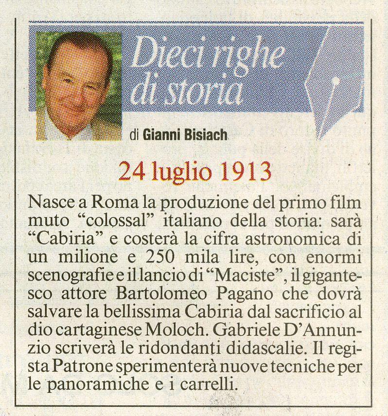 Roma, nasce la produzione del primo film muto, colossal, italiano, Cabiria