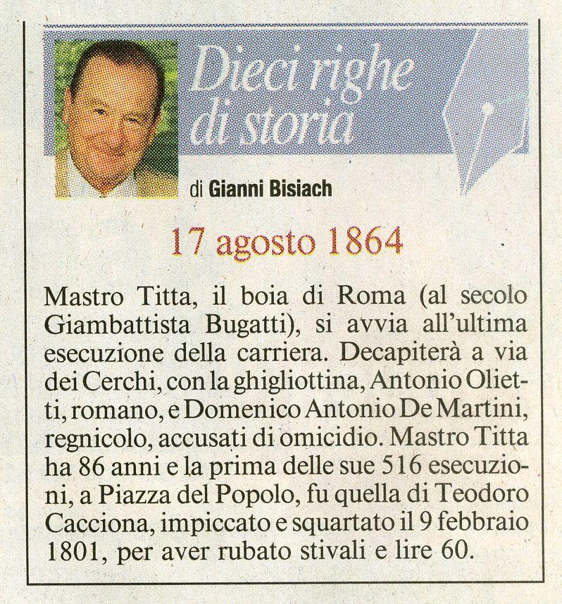 Ultima esecuzione del boia di Roma Mastro Titta