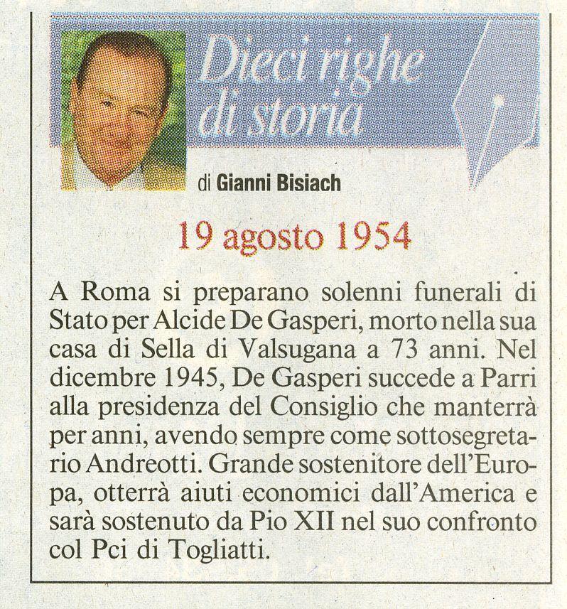 A Roma si preparano solenni funerali di stato per Alcide De Gasperi
