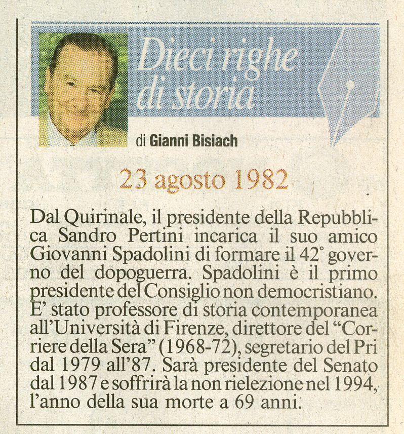 Quirinale, il Presidente della Repubblica Sandro Pertini incarica Giovanni Spadolini di formare il quarantaduesimo governo