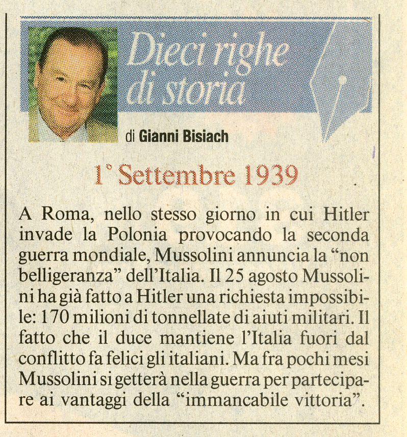 Roma, mentre Hitler invade la Polonia, Mussolini annuncia la non belligeranza dell'Italia