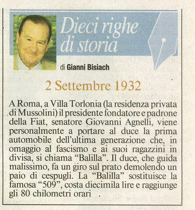 Roma, Villa Torlonia, Giovanni Agnelli dona al Duce la prima automobile"Balilla"
