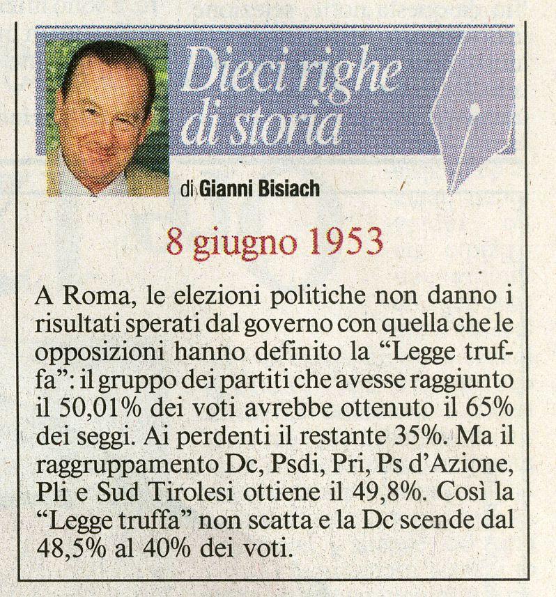 Roma, "Legge truffa" non approvata dalle elezioni politiche