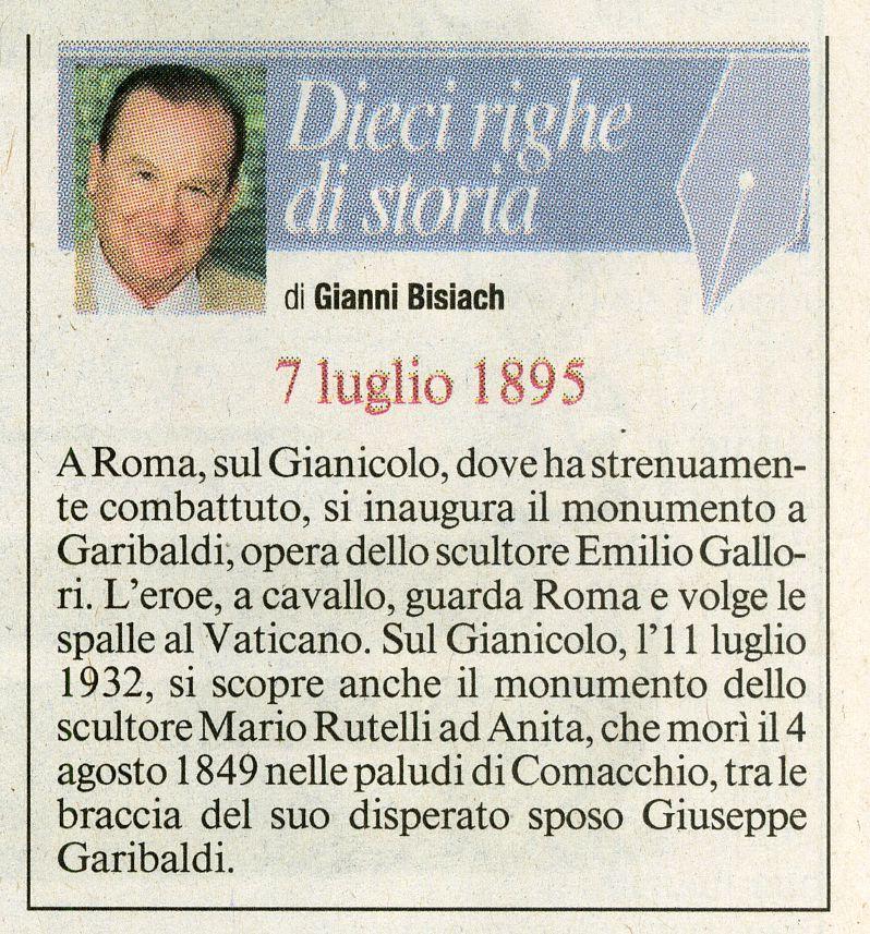 Roma, Gianicolo, inaugurazione del monumento scultoreo dedicato a Giuseppe Garibaldi