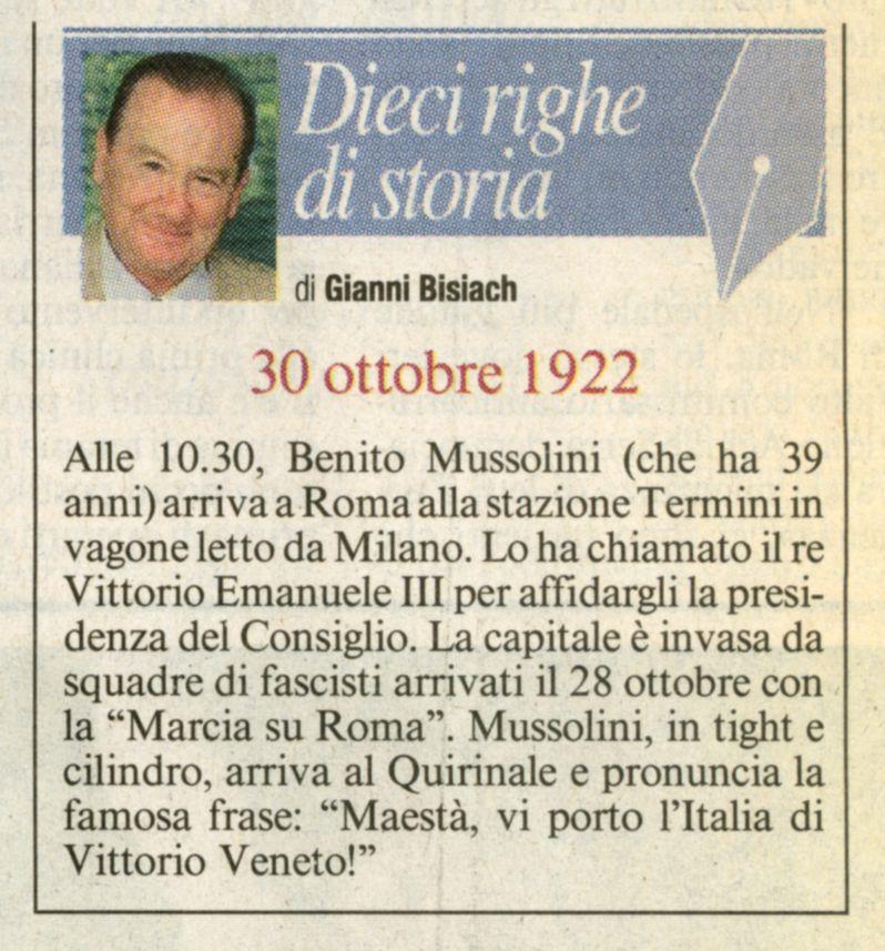 Quirinale, re Vittorio Emanuele III affida la Presidenza del Consiglio a Benito Mussolini