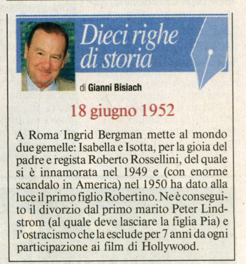 Ingrid Bergman e Roberto Rossellini diventano genitori delle due gemelle Isabella e Isotta