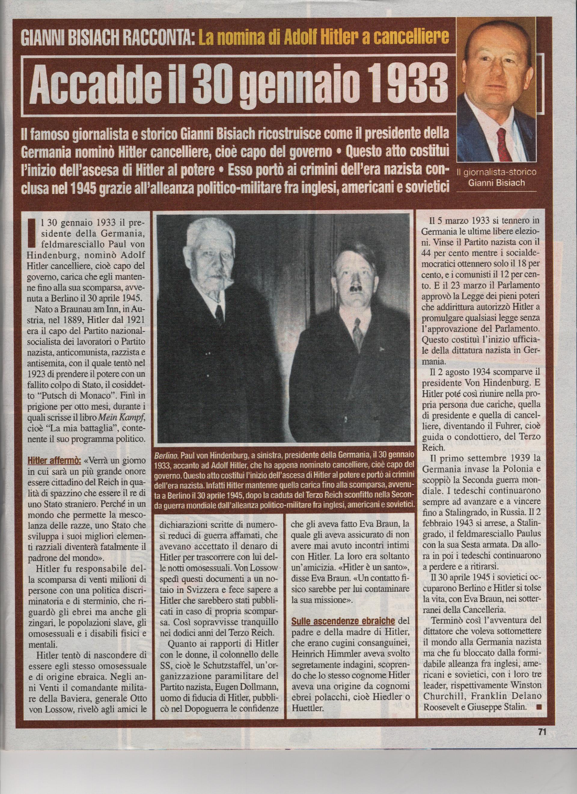 La nomina di Adolf Hitler a cancelliere