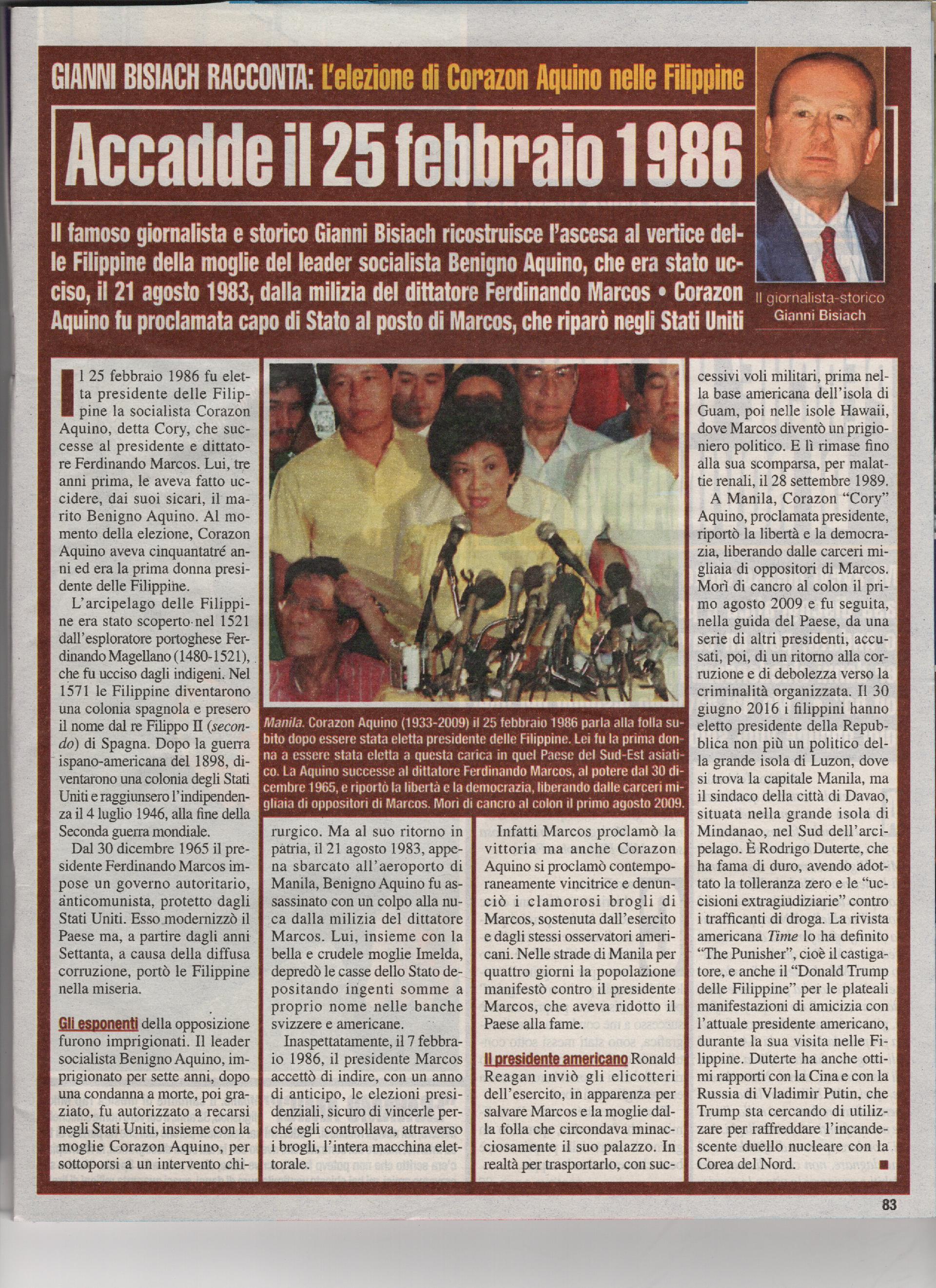 L'elezione di Corazon Aquino nelle Filippine