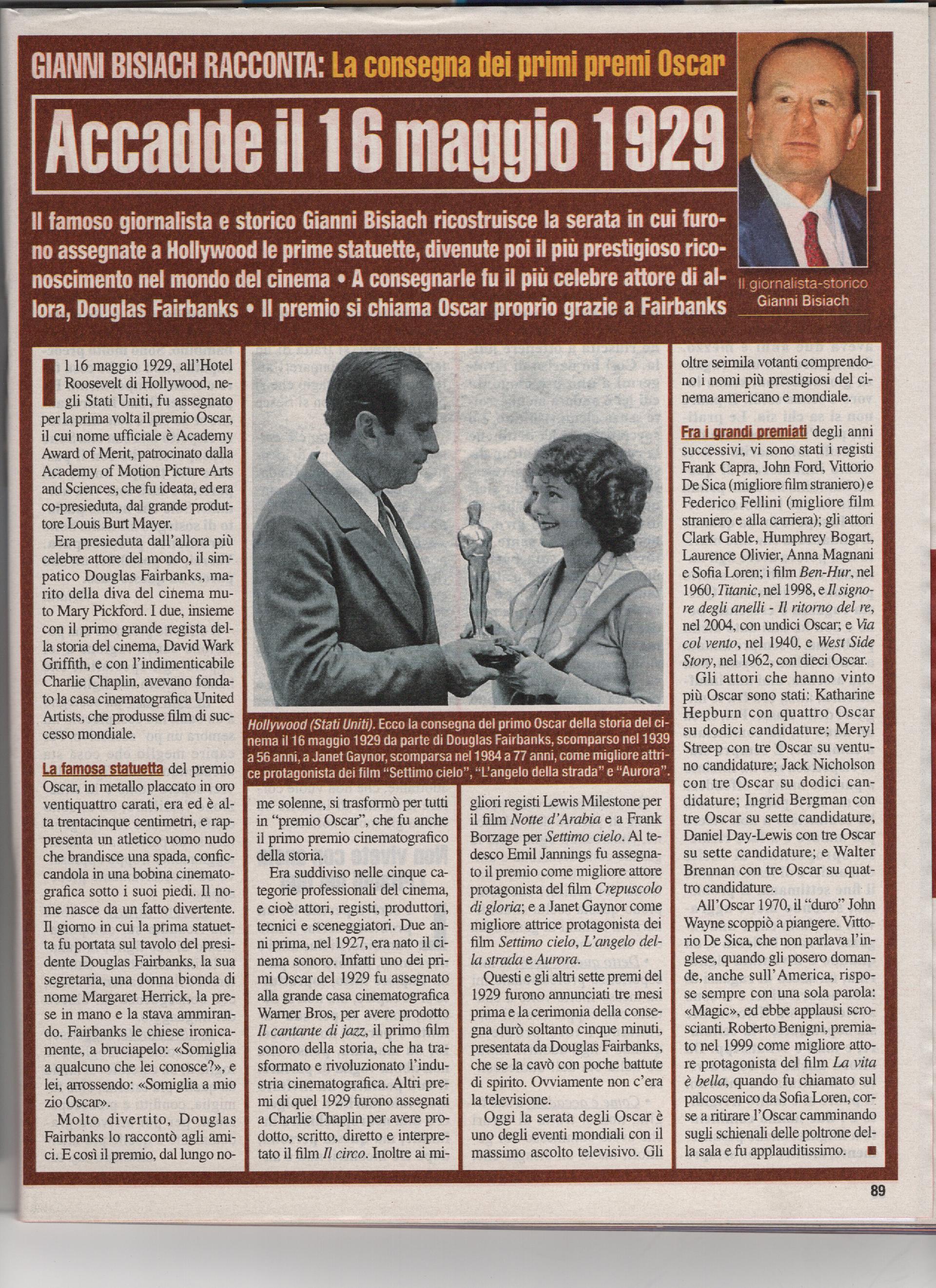 La consegna dei primi premi Oscar