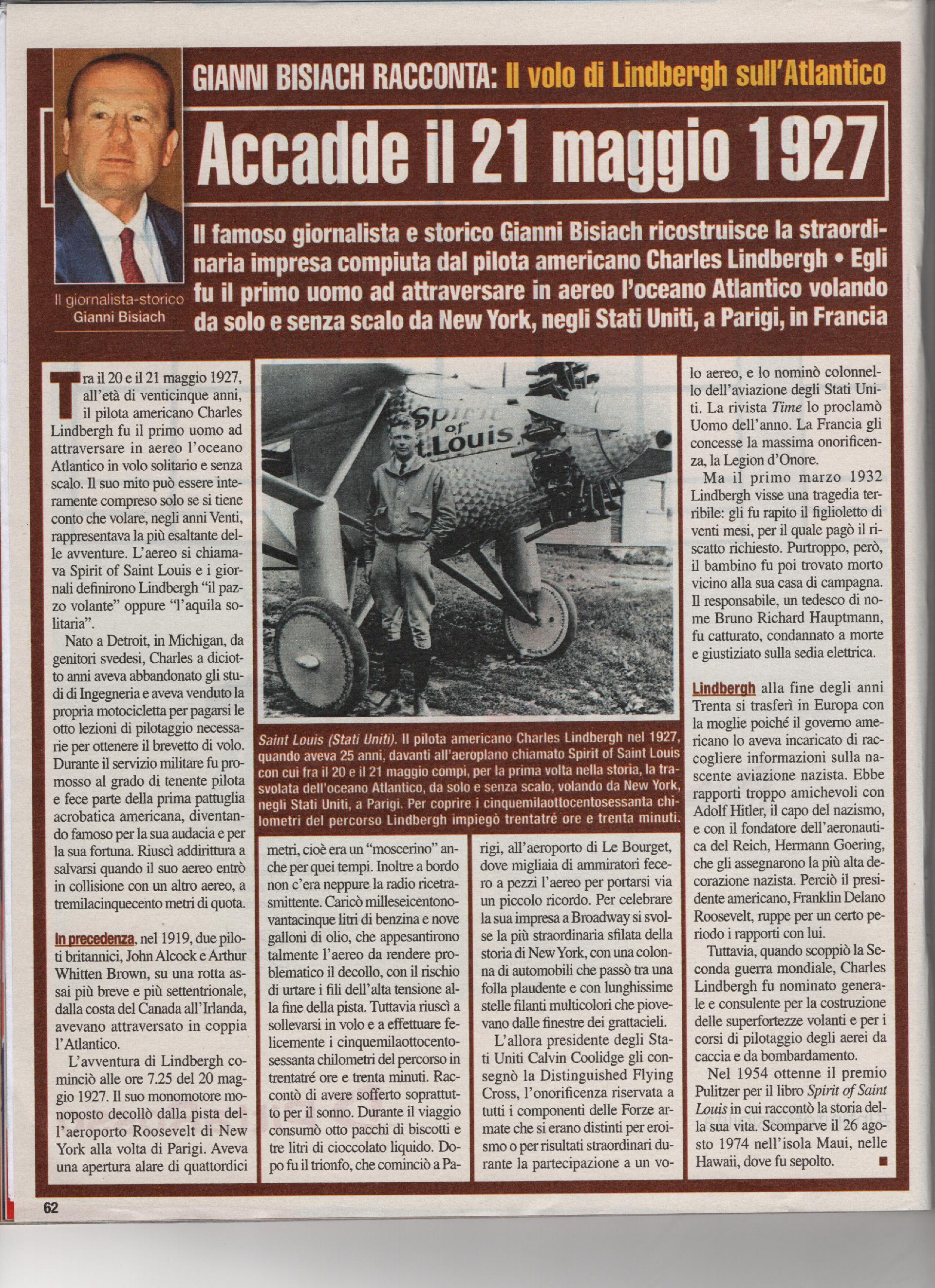 Il volo di Lindbergh sull'Atlantico