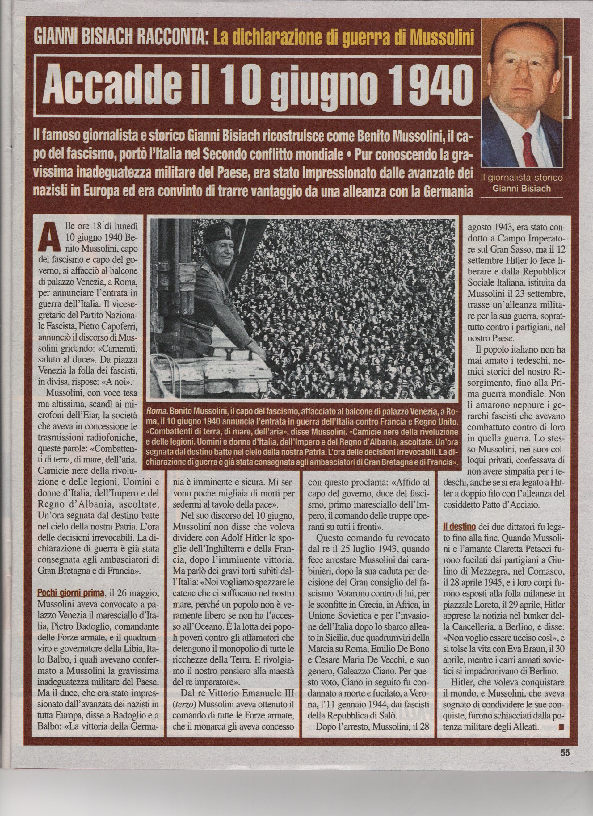 La dichiarazione di guerra di Benito Mussolini