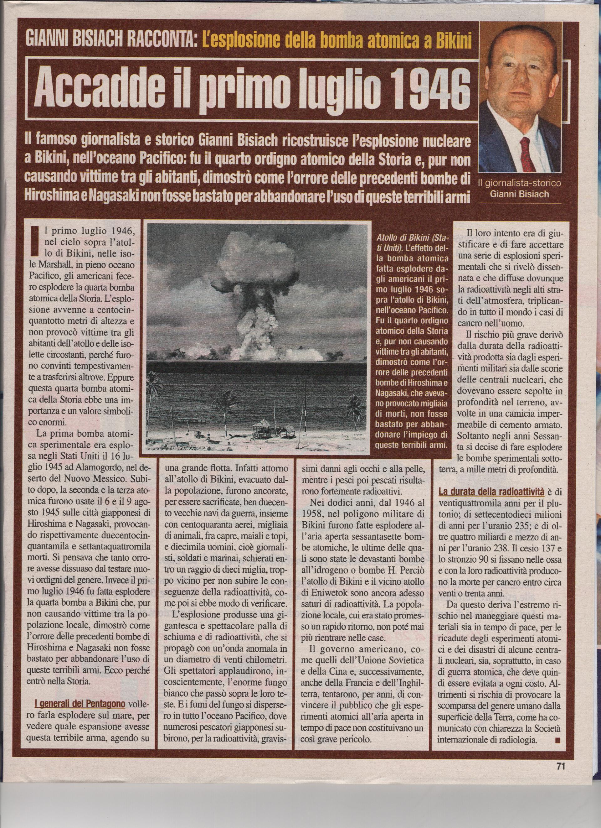 L'esplosione della bomba atomica a Bikini