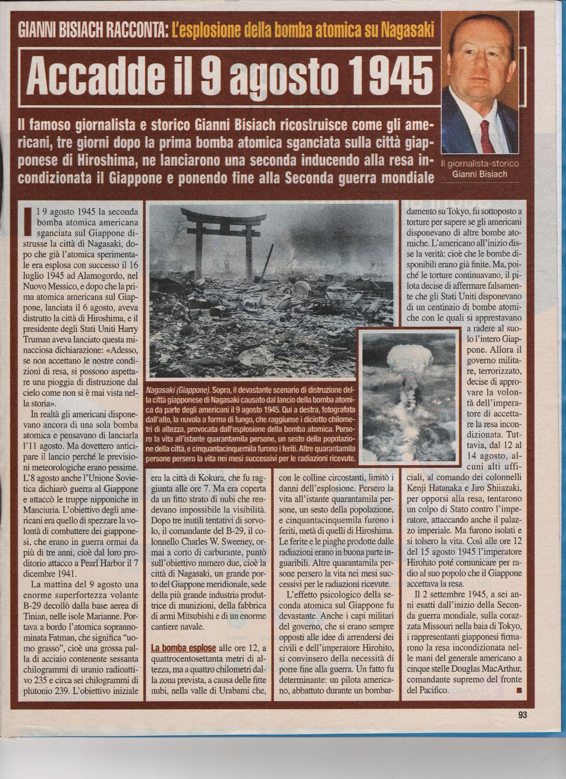 L'esplosione della bomba atomica su Nagasaky