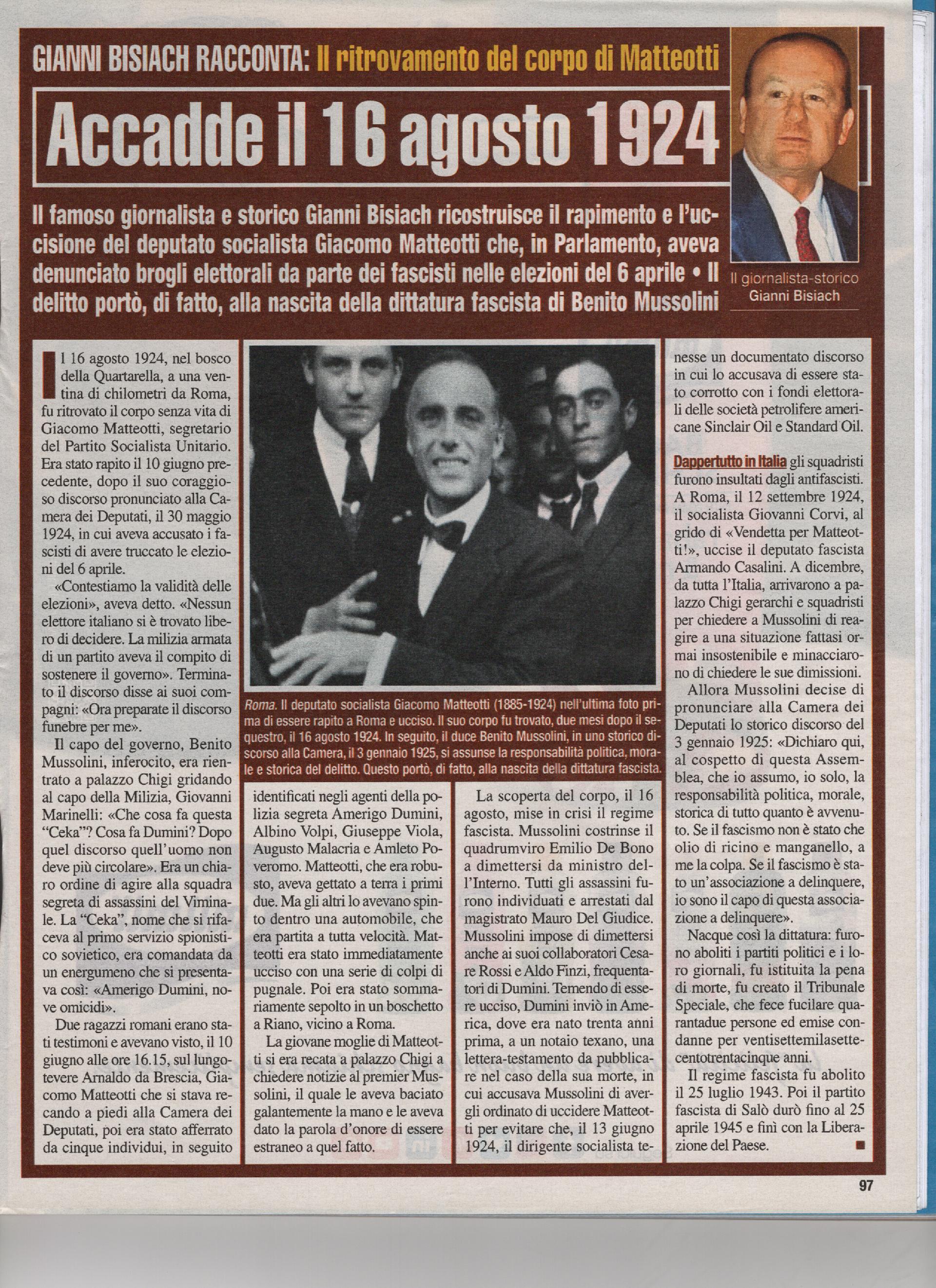 Il ritrovamento del corpo di Matteotti