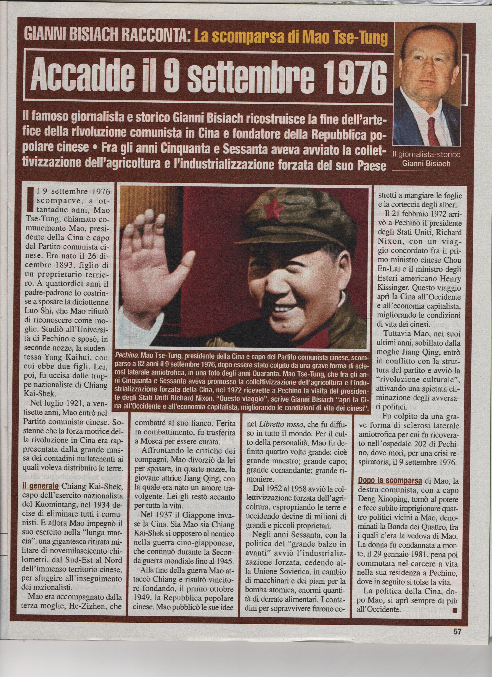 La scomparsa di Mao Tse-Tung