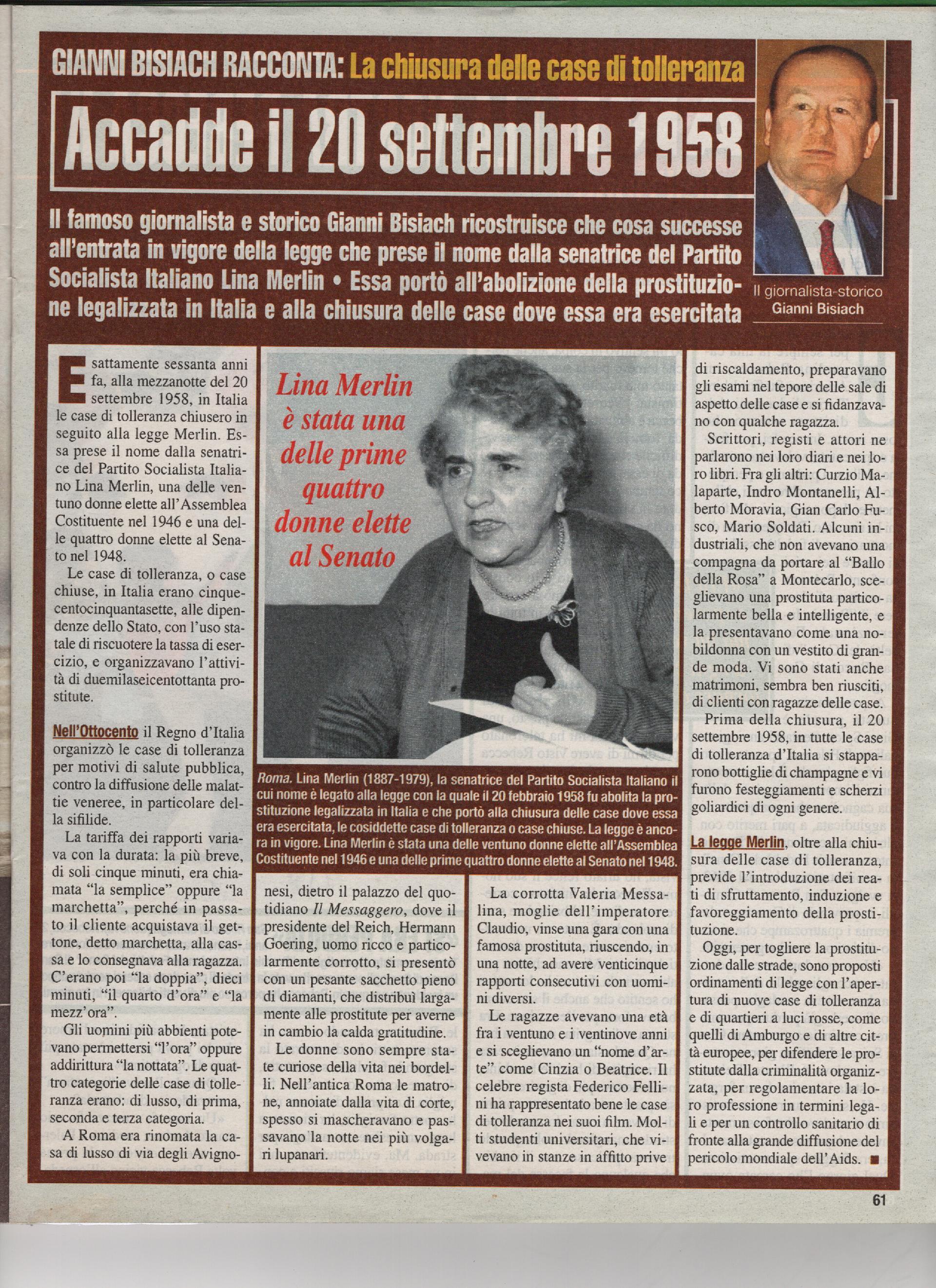 La chiusura delle case di tolleranza