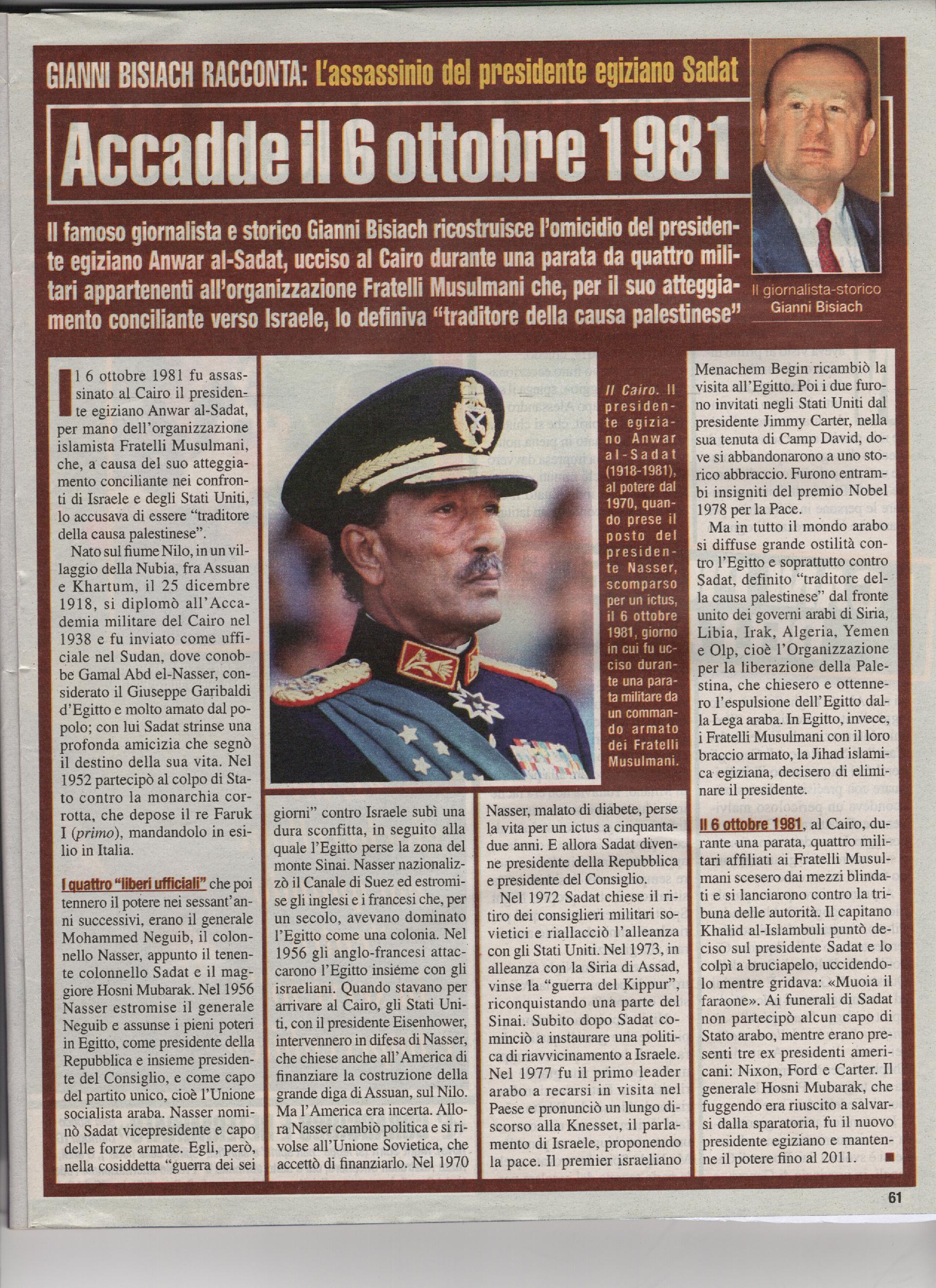 L'assassinio del presidente egiziano Sadat