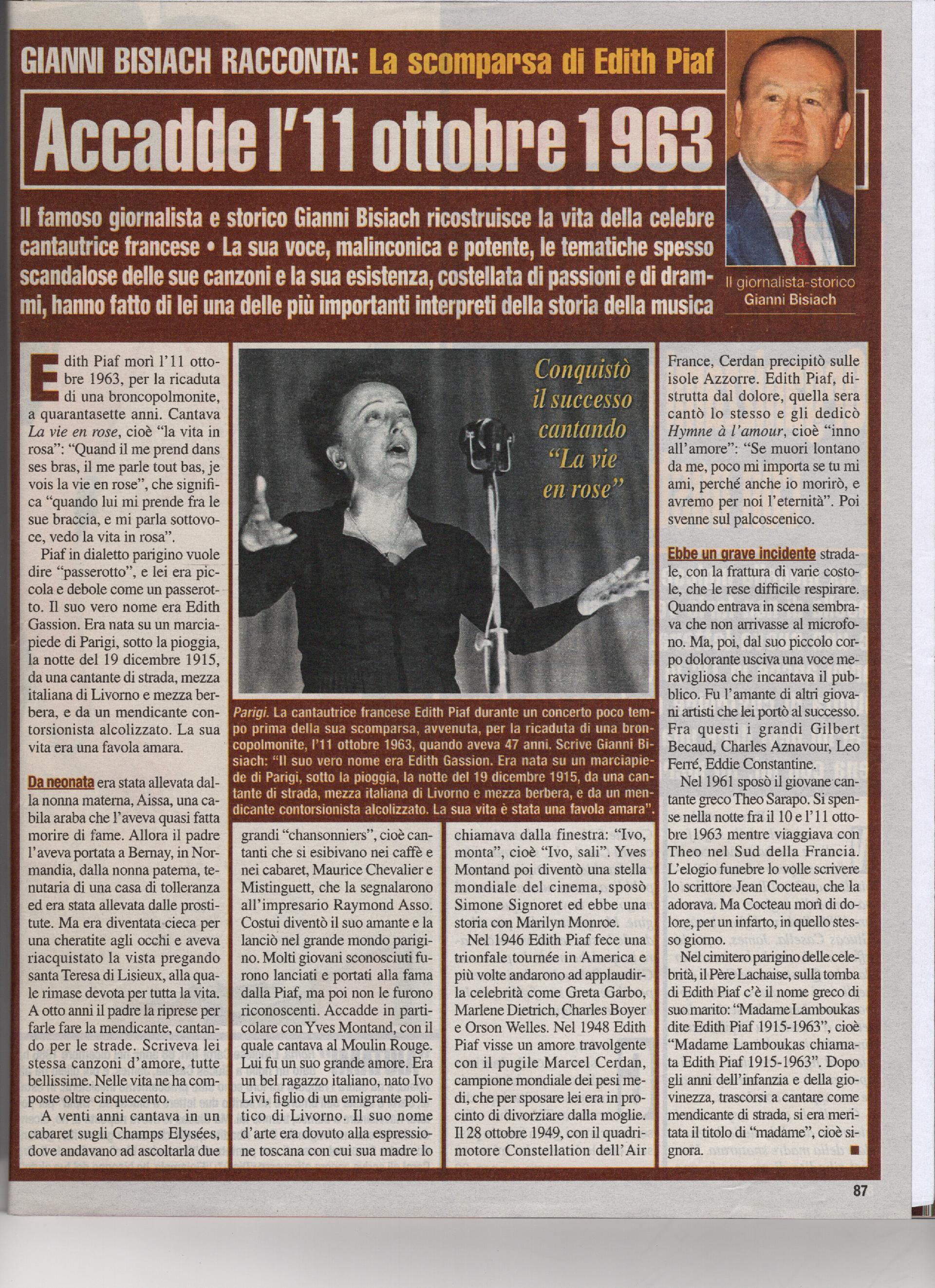 La scomparsa di Edith Piaf