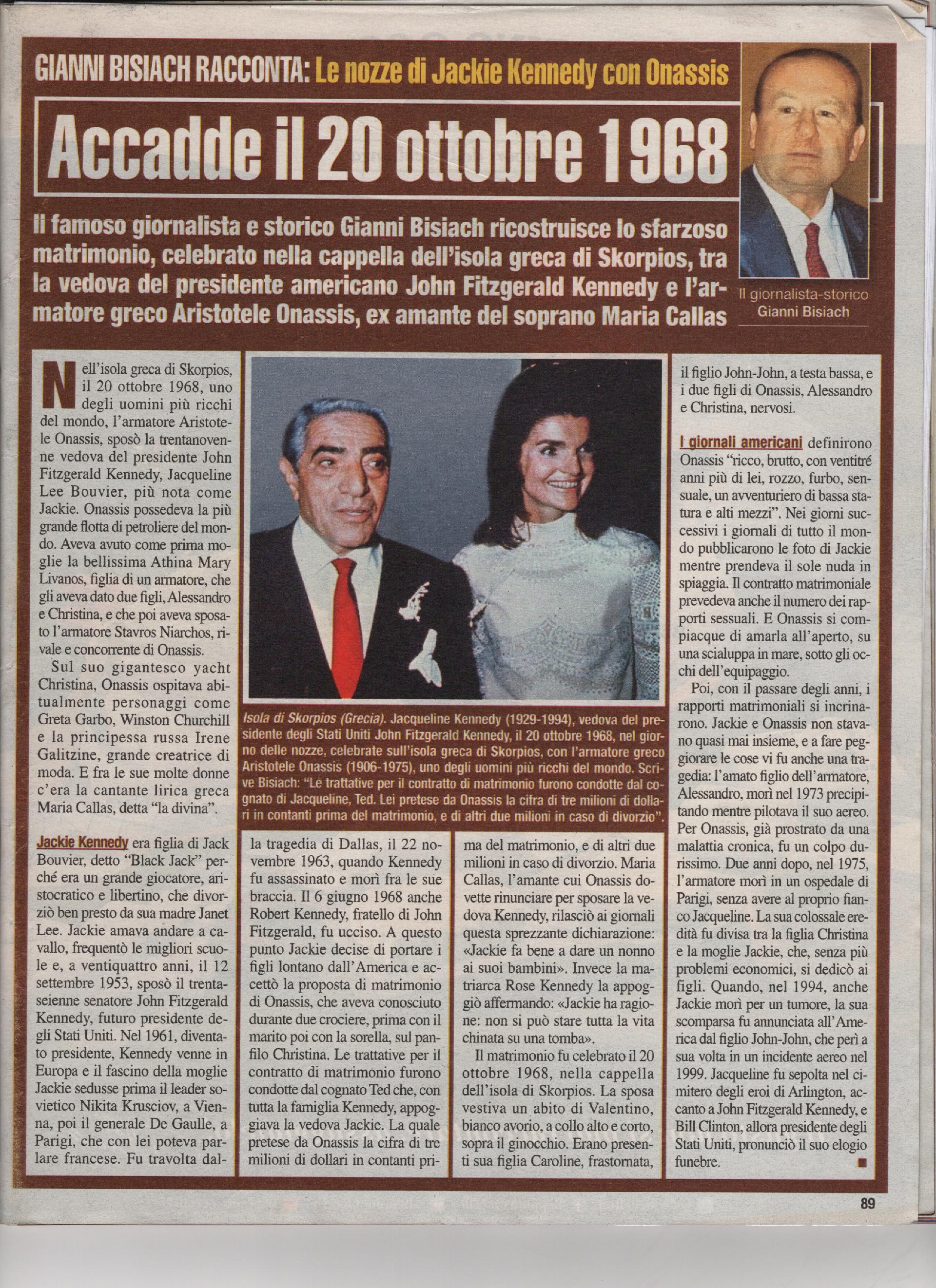 Le nozze di Jackie Kennedy con Onassis