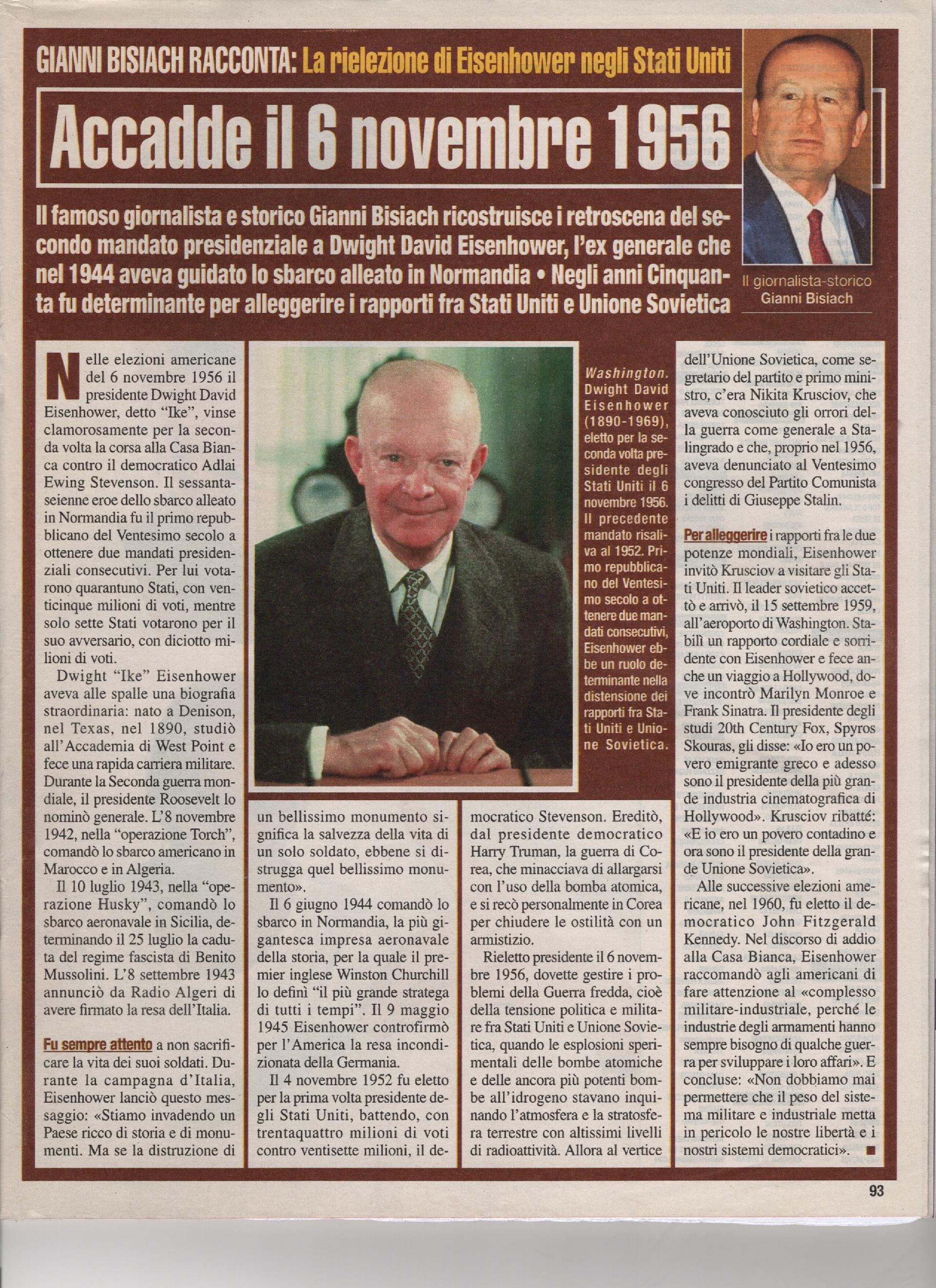 La rielezione di Eisenhower negli Stati Uniti