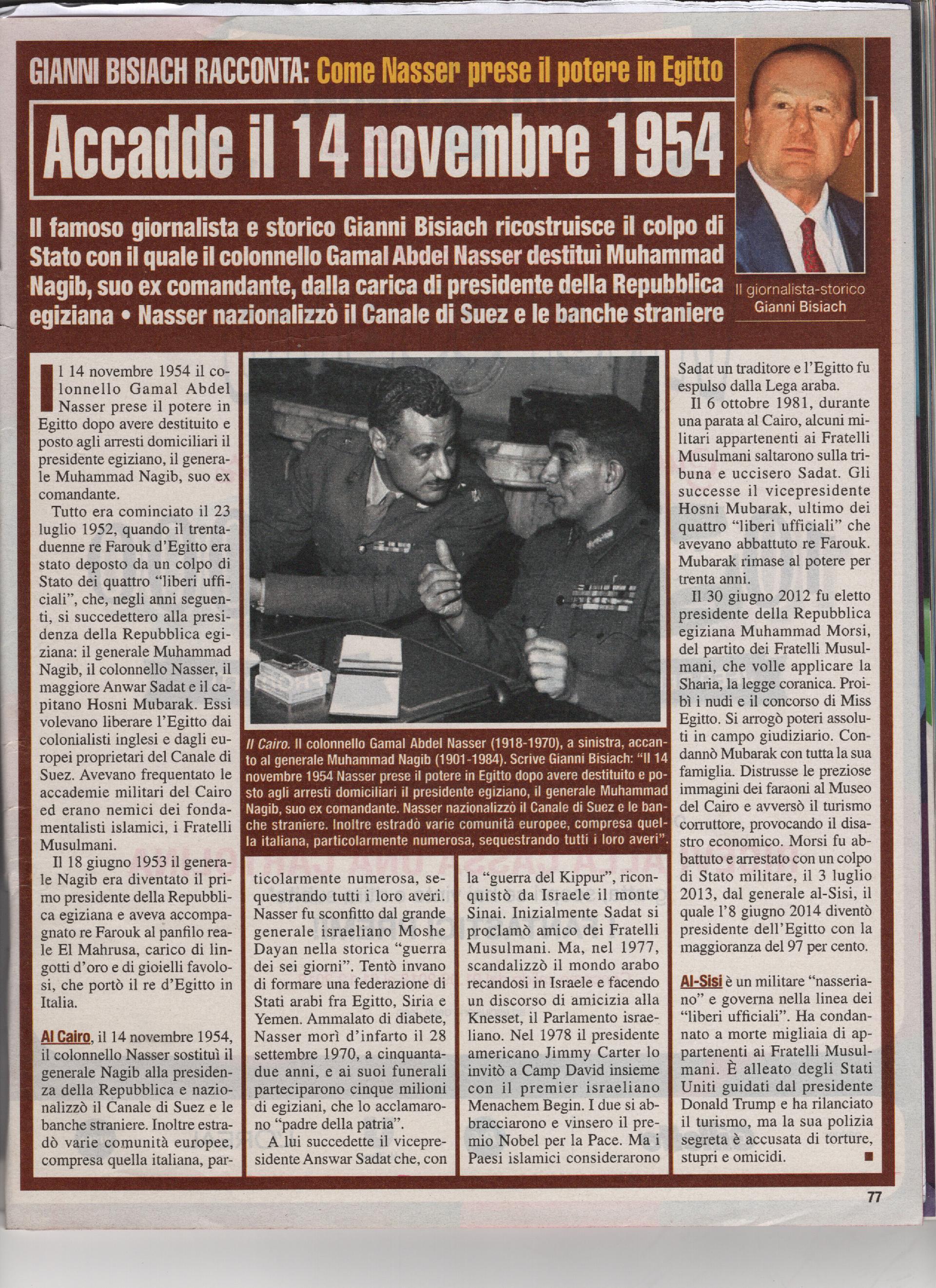 Come Nasser prese il potere in Egitto