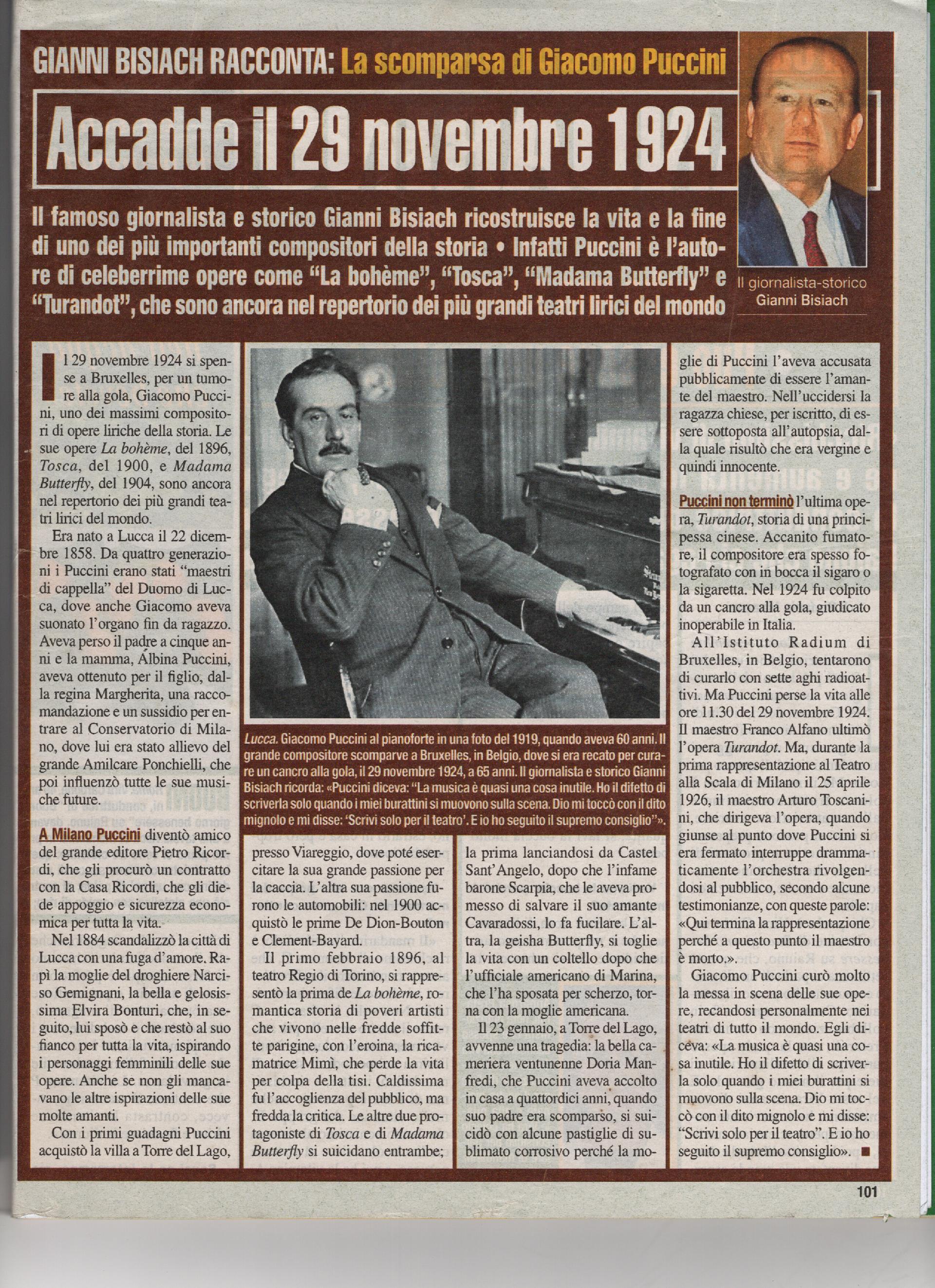 La scomparsa di Giacomo Puccini