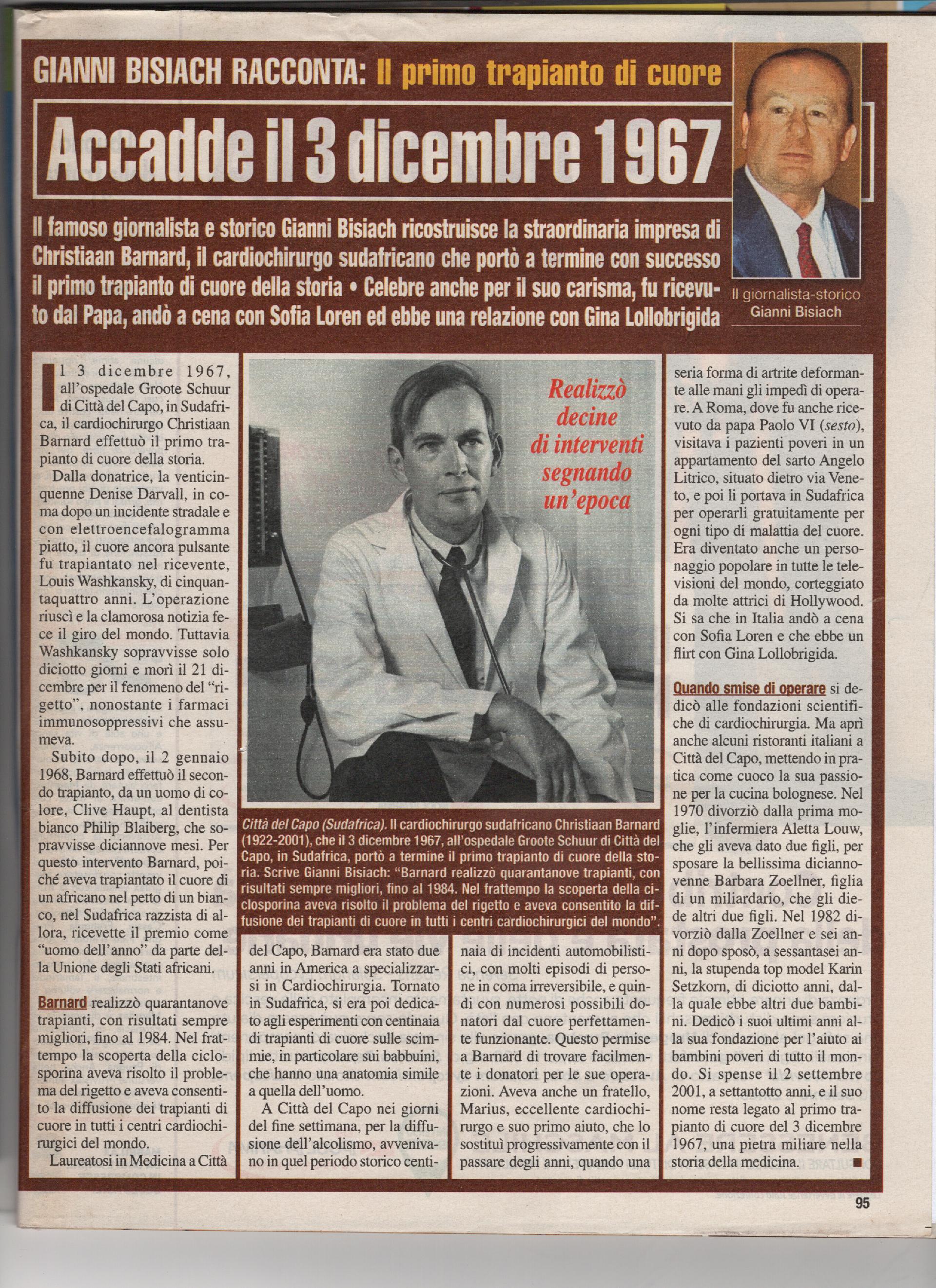 Il primo trapianto di cuore