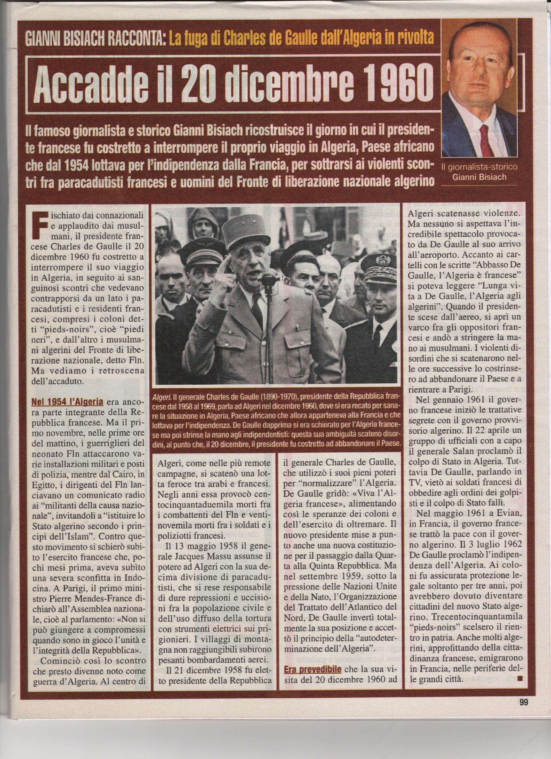 La fuga di Charles de Gaulle dall'Algeria in rivolta