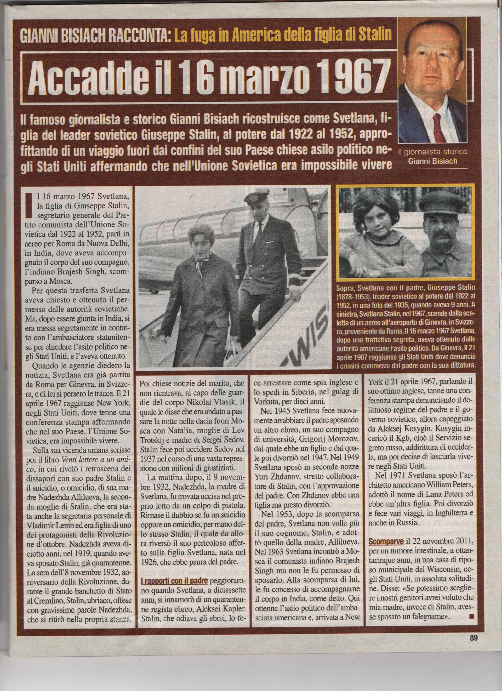La fuga in America della figlia di Stalin