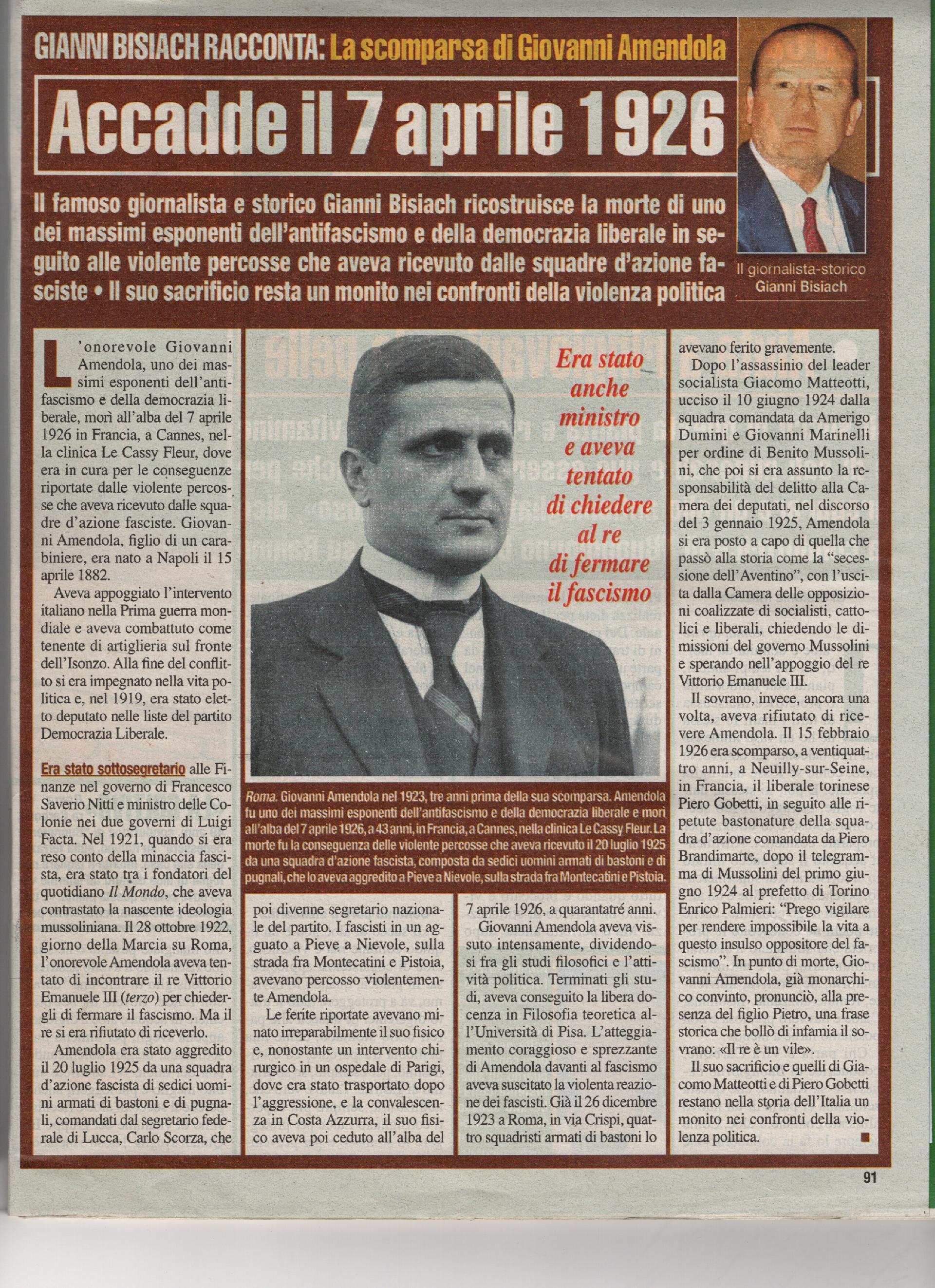 La scomparsa di Giovanni Amendola