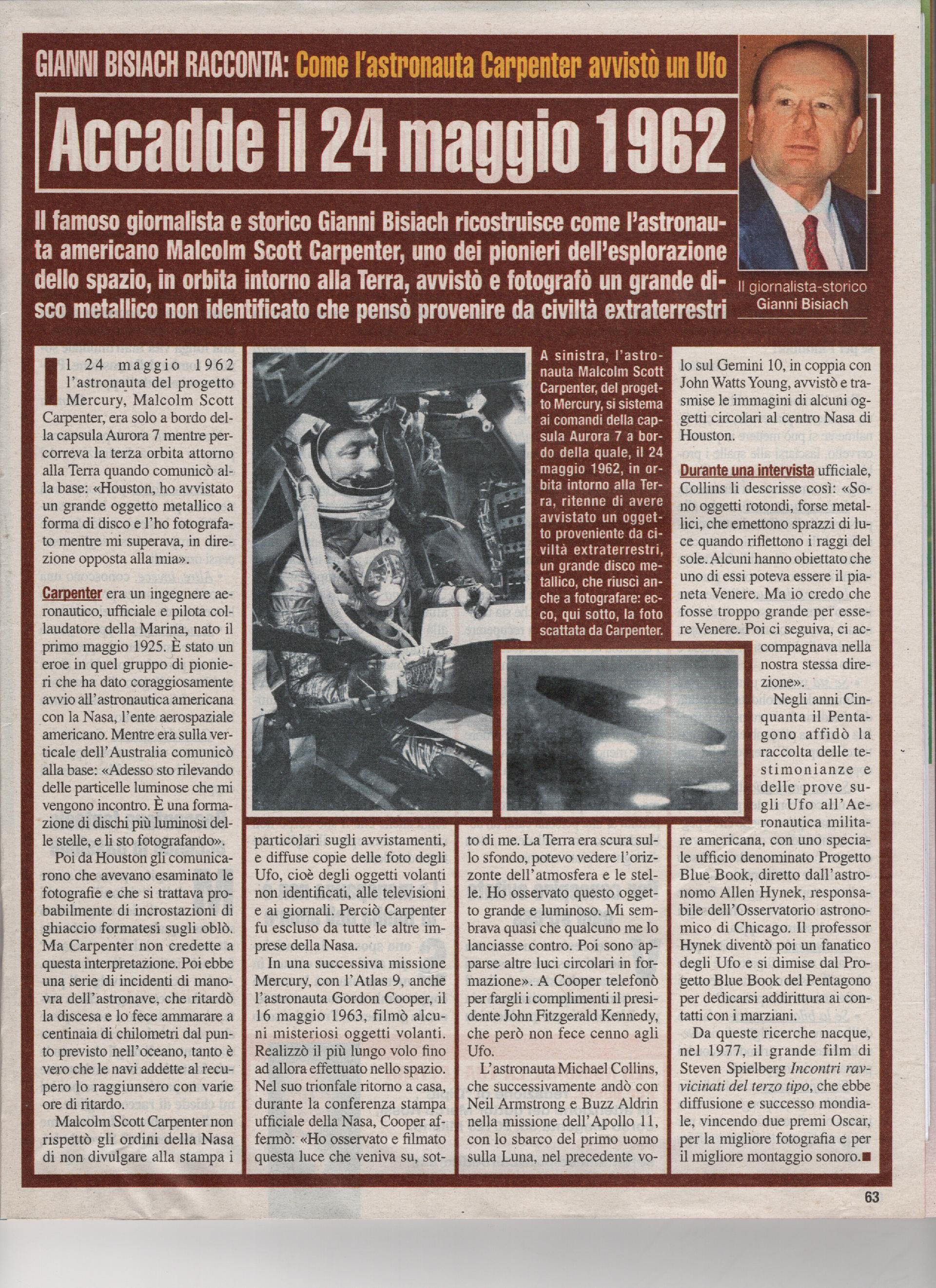 Come l'astronauta Carpenter avvistò un Ufo