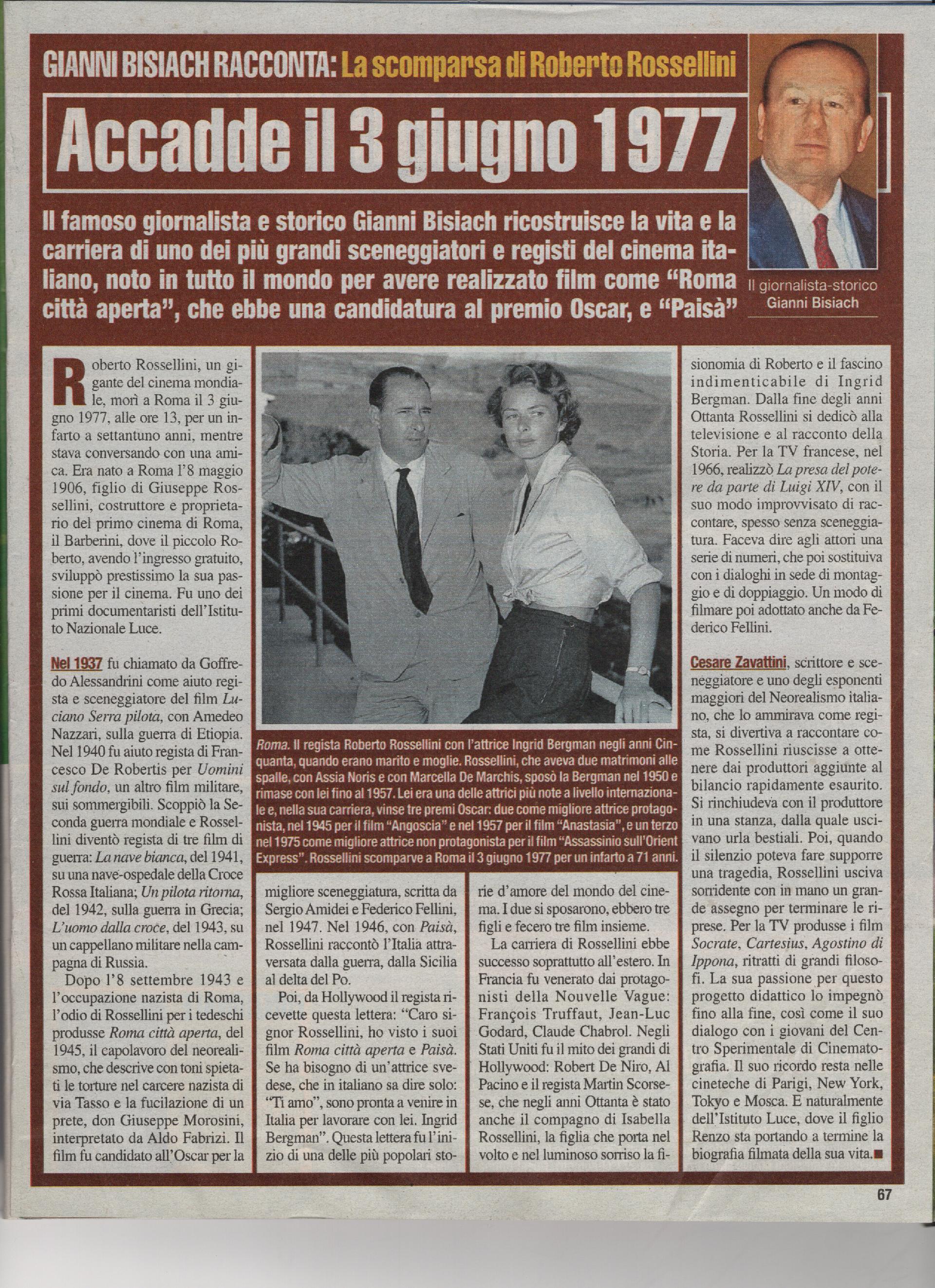 La scomparsa di Roberto Rossellini