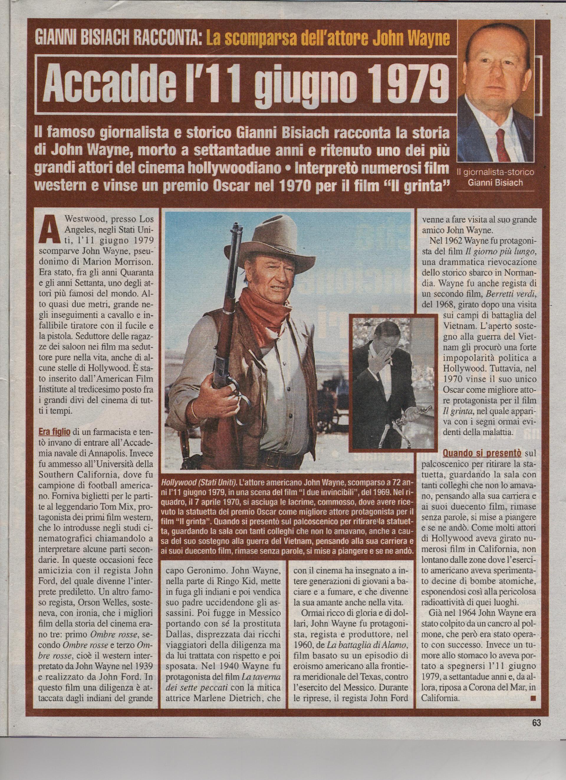 La scomparsa dell'attore John Wayne