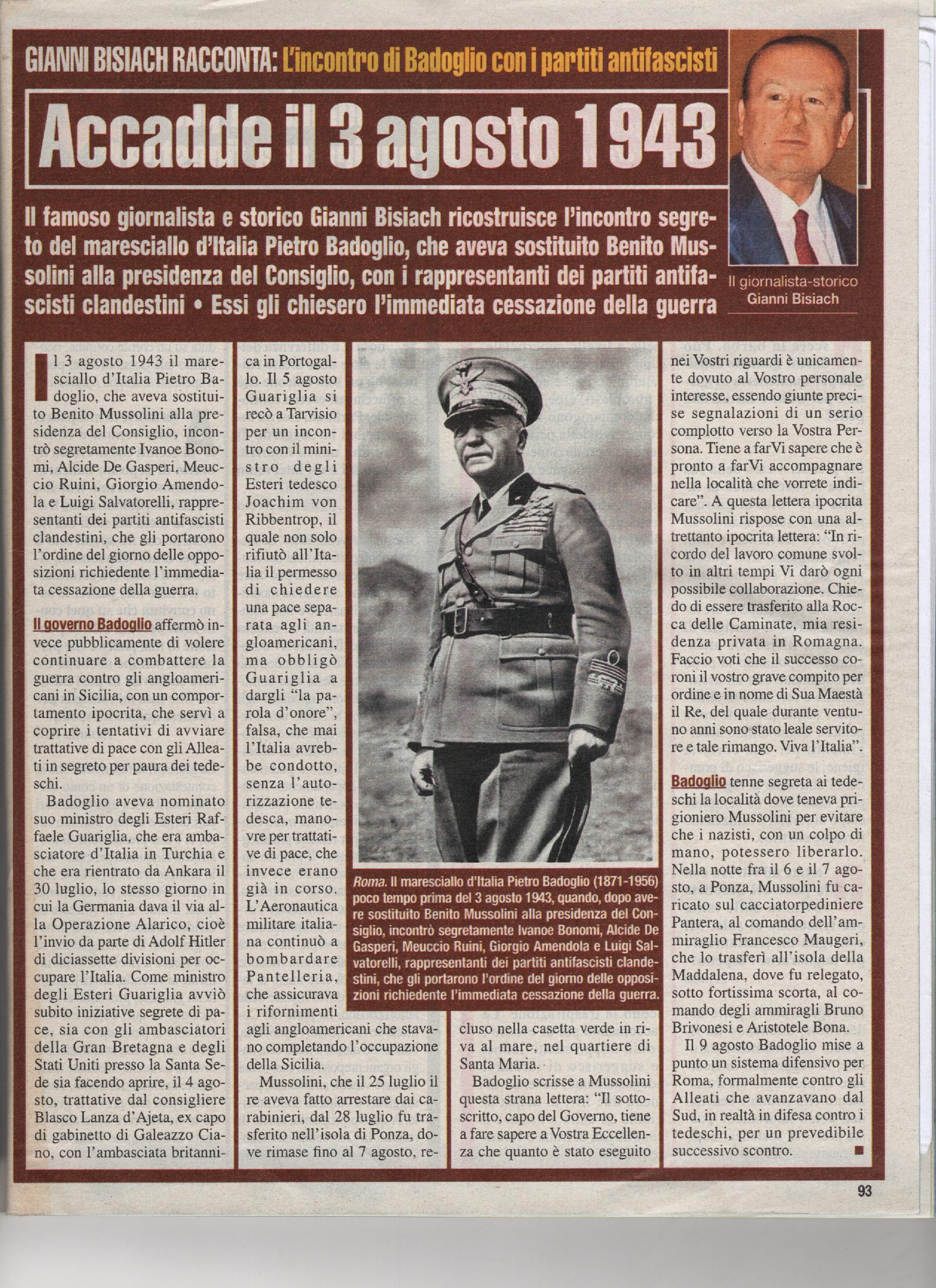 L'incontro di Badoglio con i partiti antifascisti