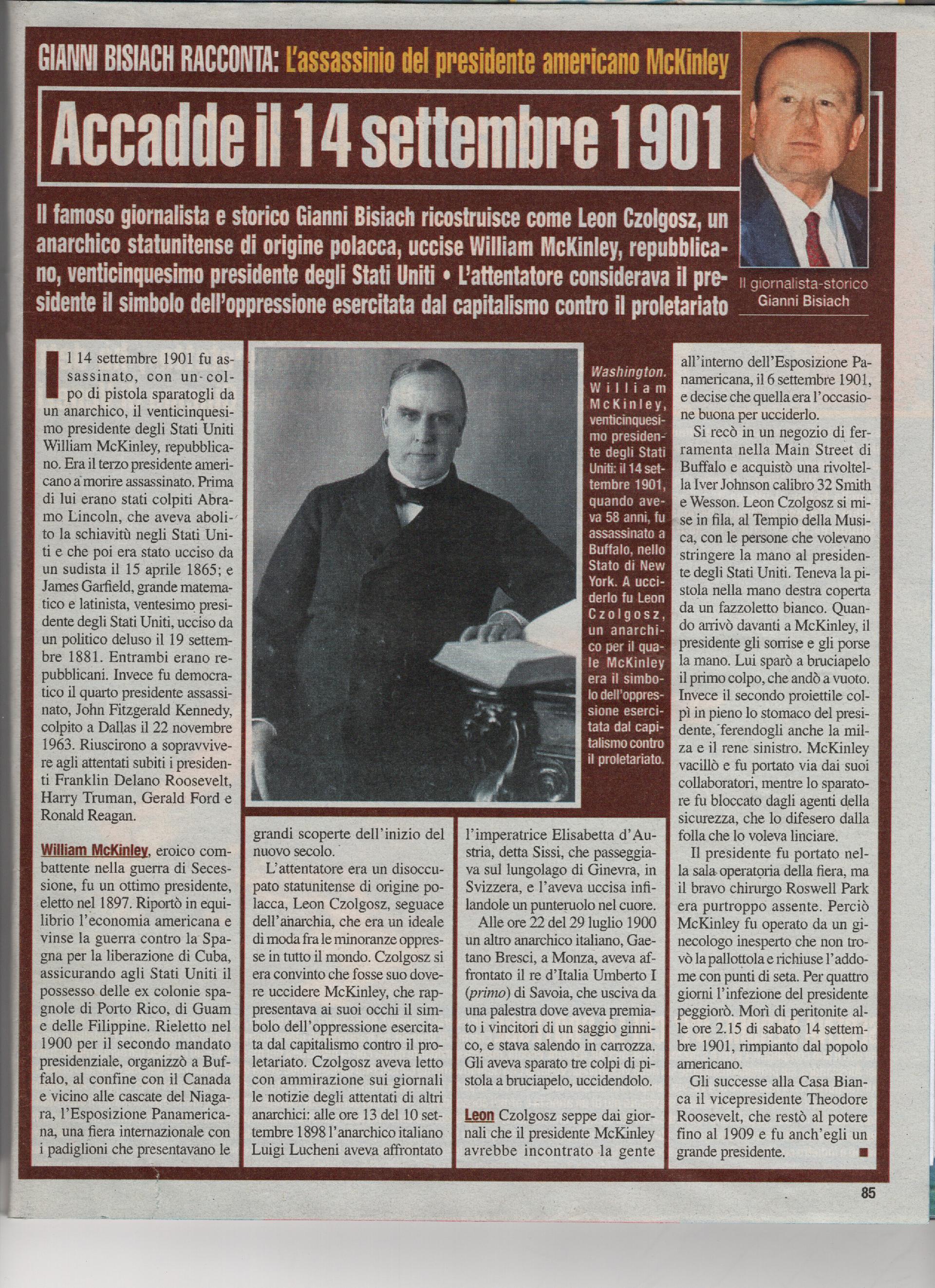 L'assassinio del Presidente americano McKINLEY