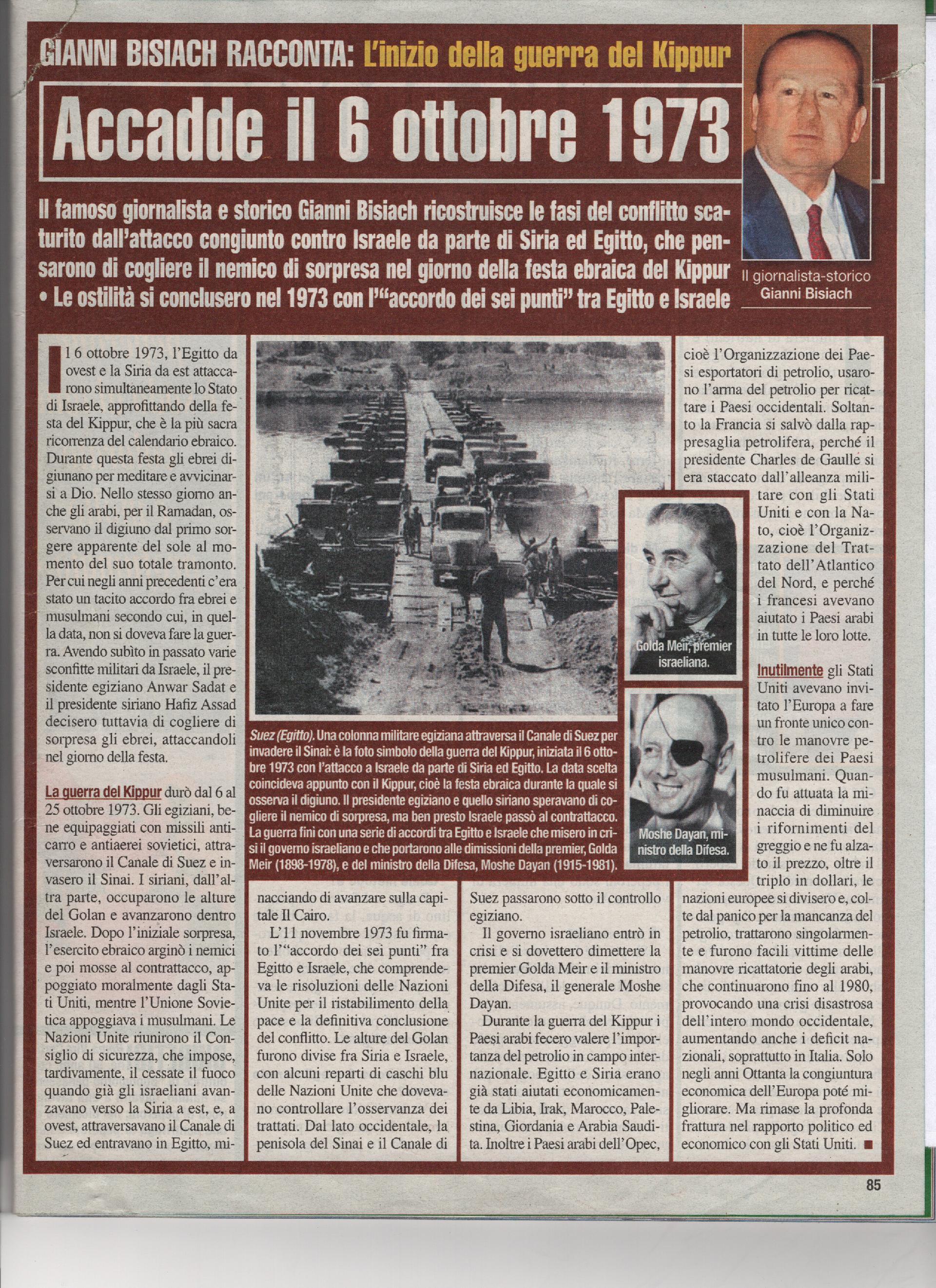L'inizio della guerra del Kippur
