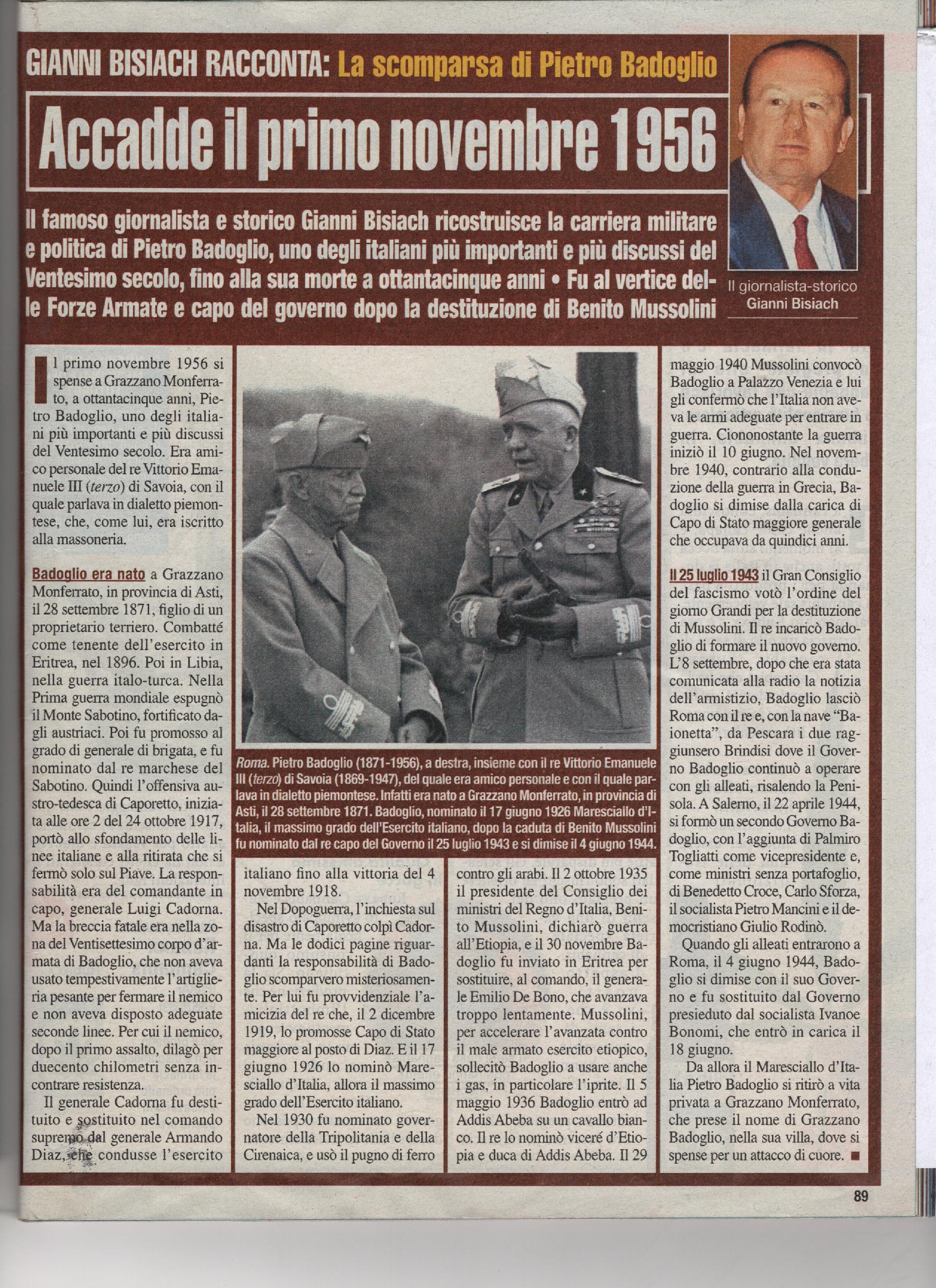 La scomparsa di Pietro Badoglio