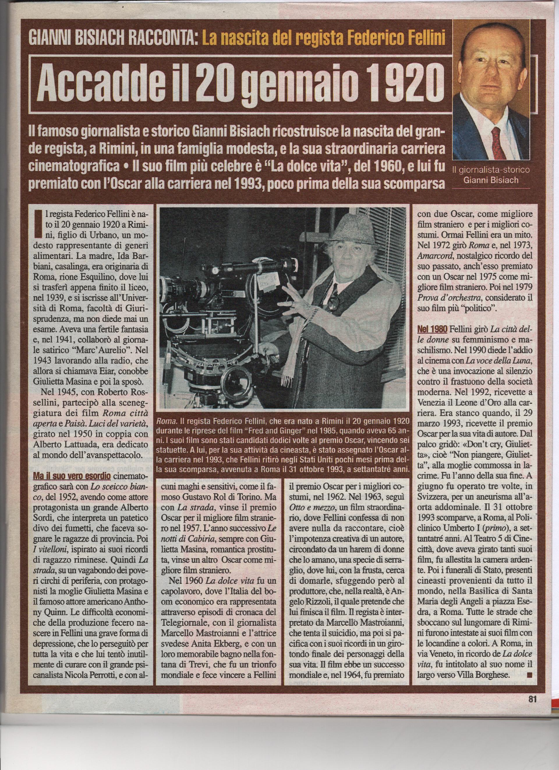Nasce a Rimini il regista Federico Fellini